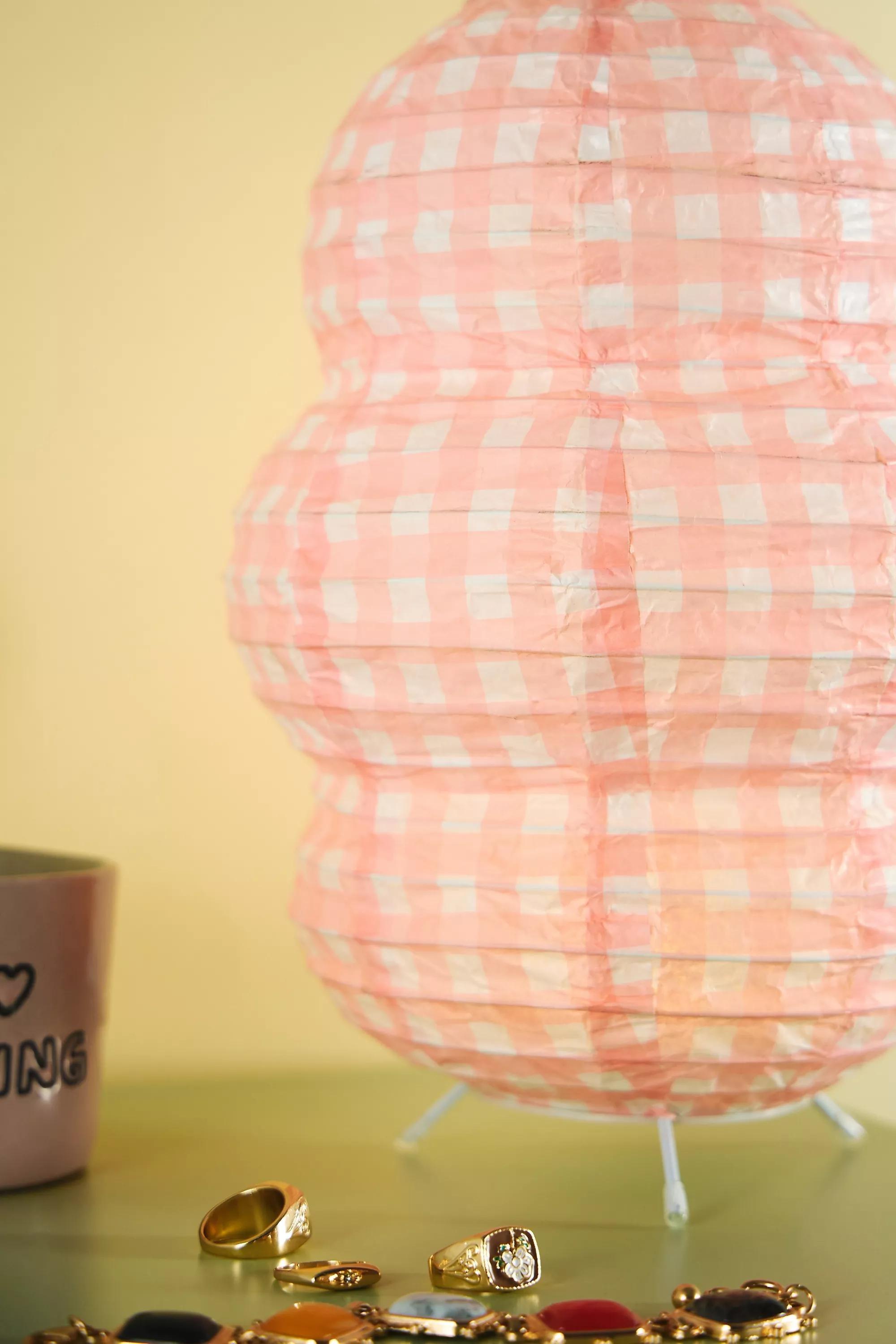 Pink Gingham Paper Table Lamp, PINK, medium