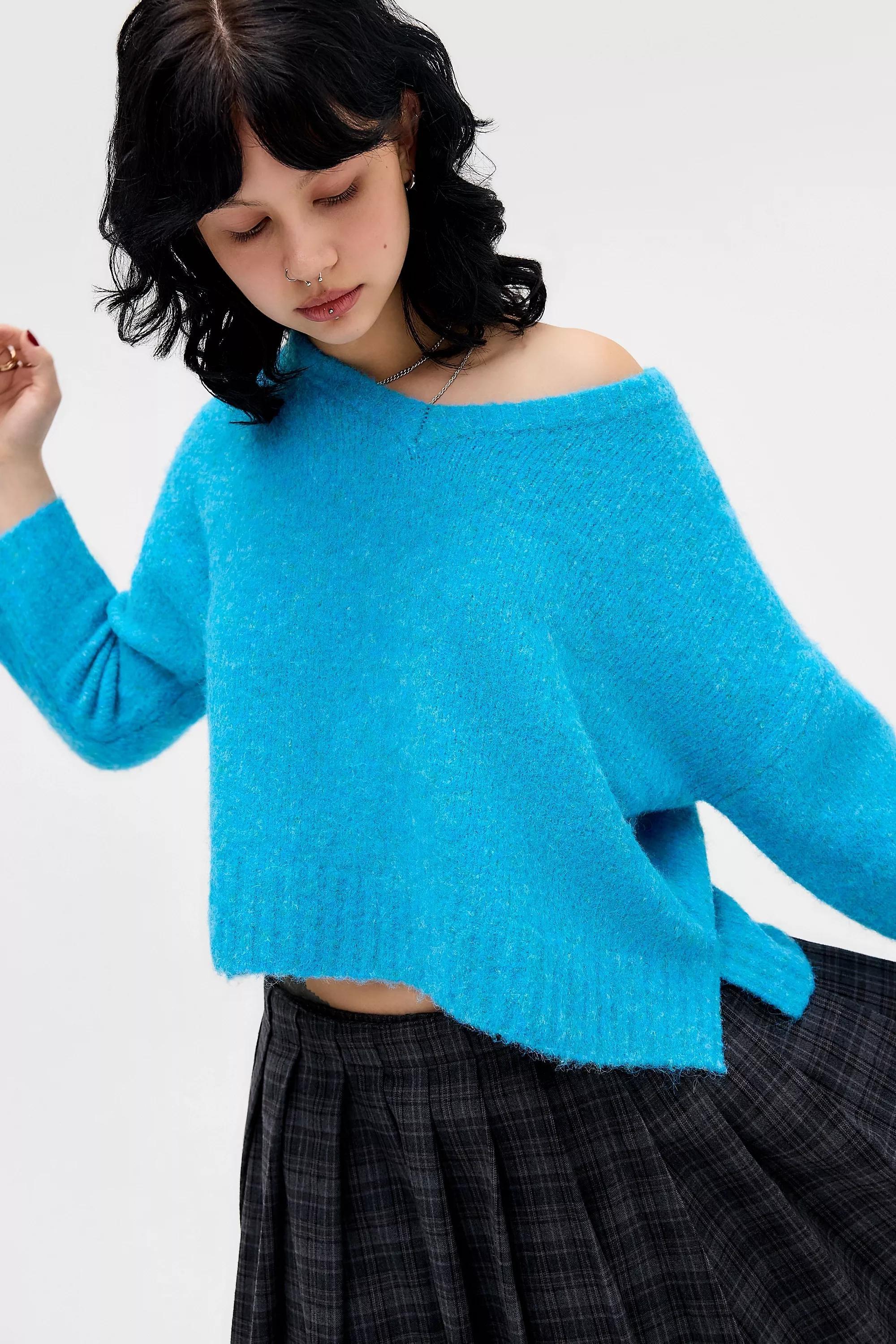 Blue iets frans.. Printed High V-Neck Jumper, BLUE, large image number 0