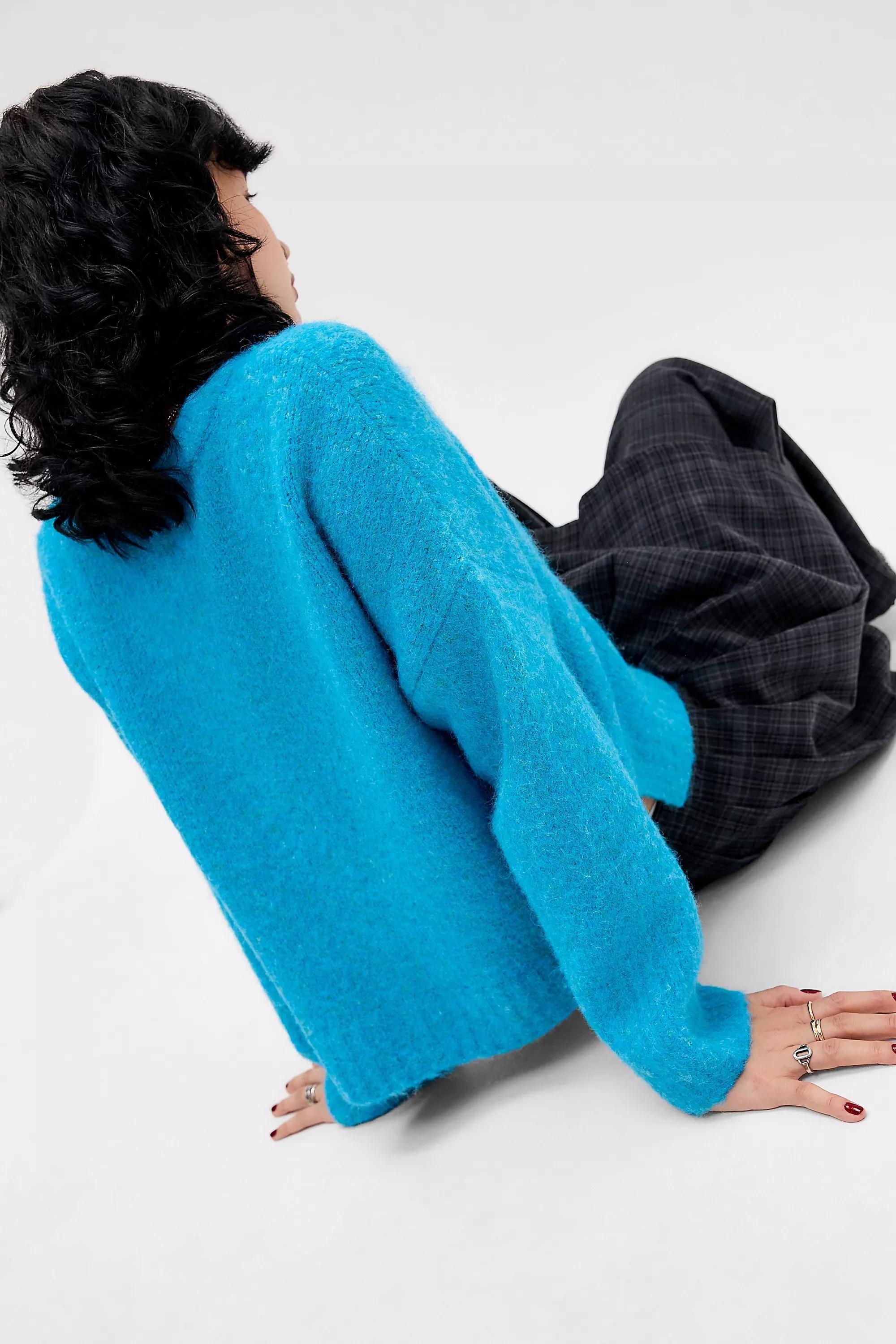 Blue iets frans.. Printed High V-Neck Jumper, BLUE, large image number 3