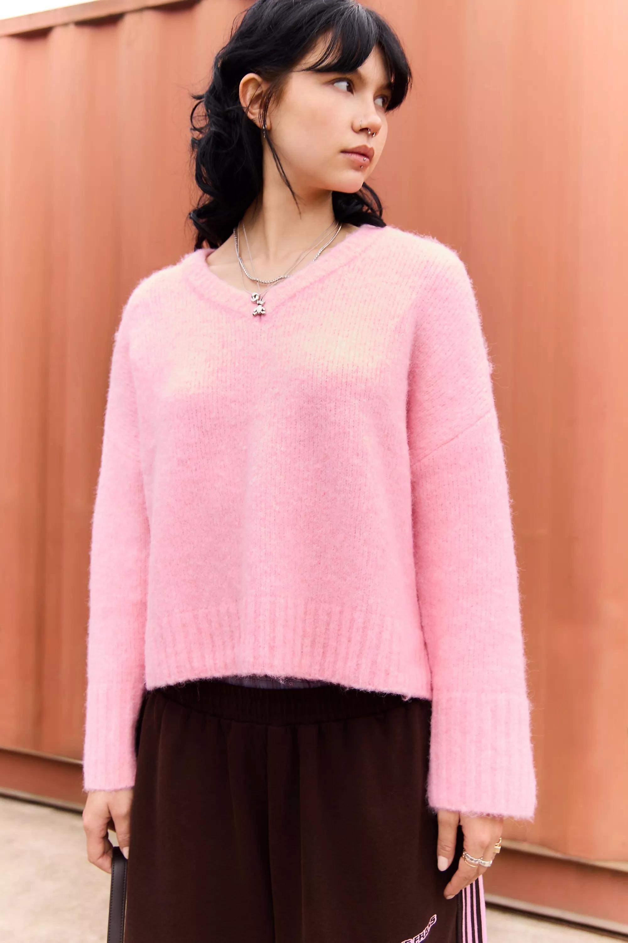 Pink iets frans.. Printed High V-Neck Jumper, PINK, large image number 0