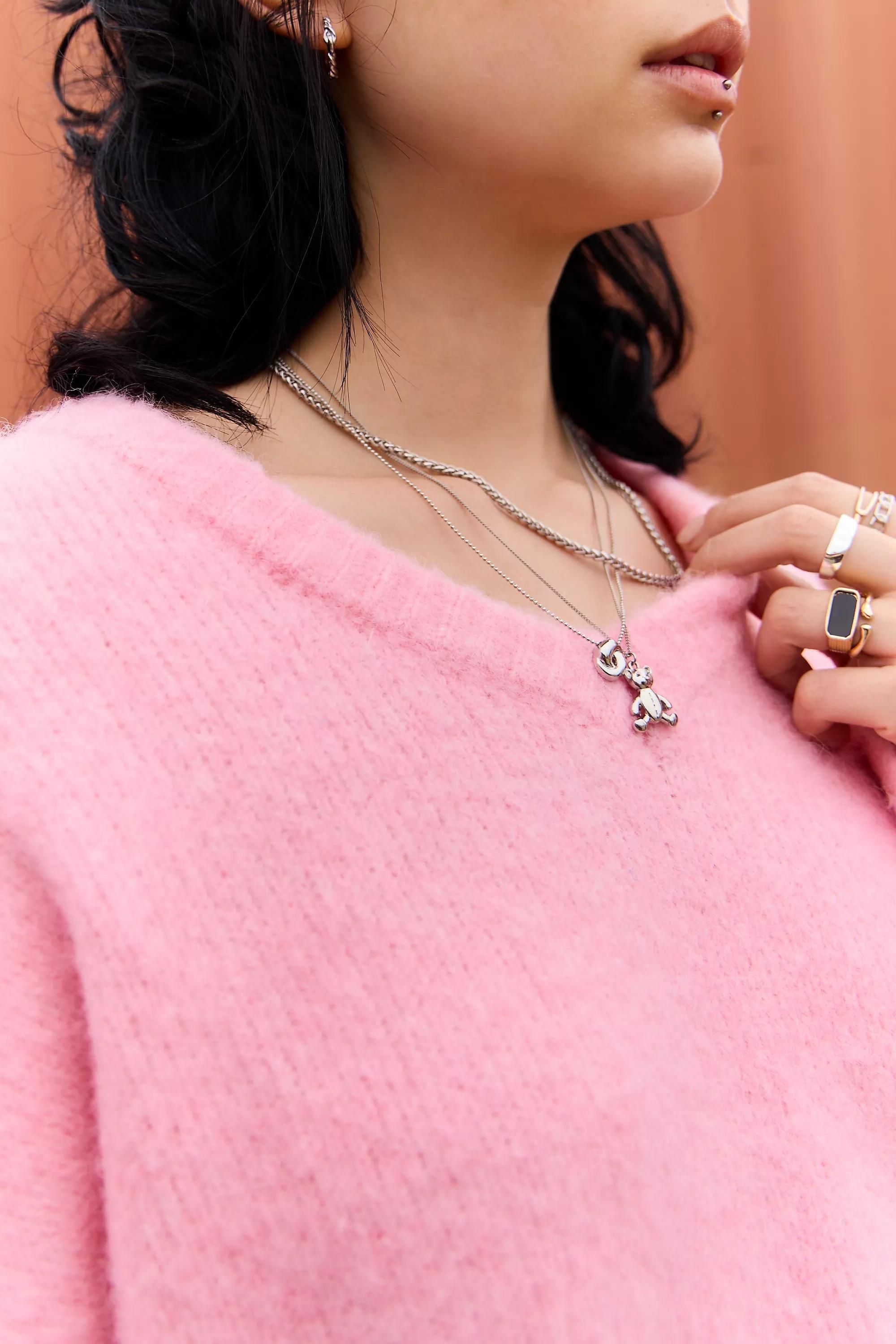 Pink iets frans.. Printed High V-Neck Jumper, PINK, medium