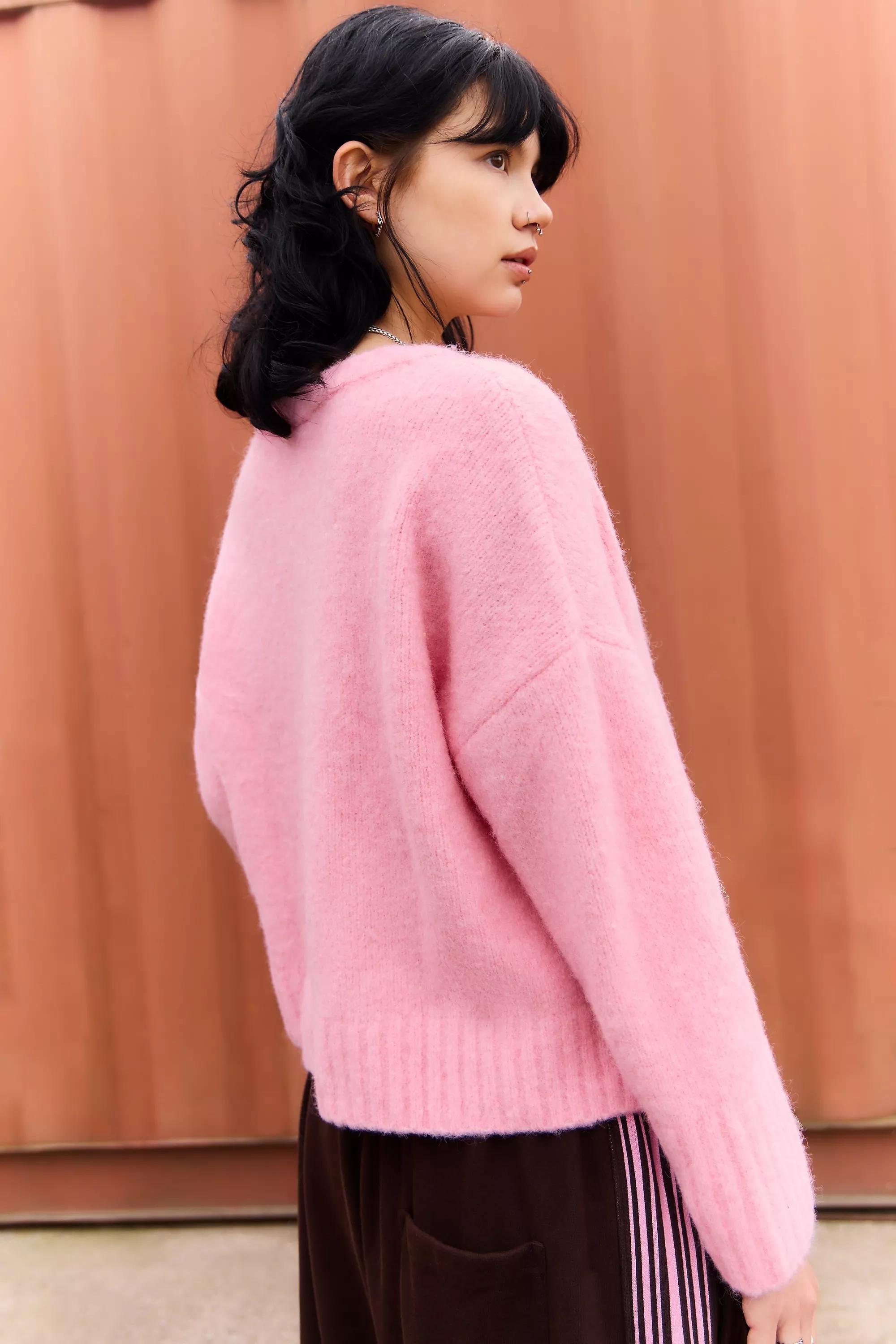 Pink iets frans.. Printed High V-Neck Jumper, PINK, large image number 3