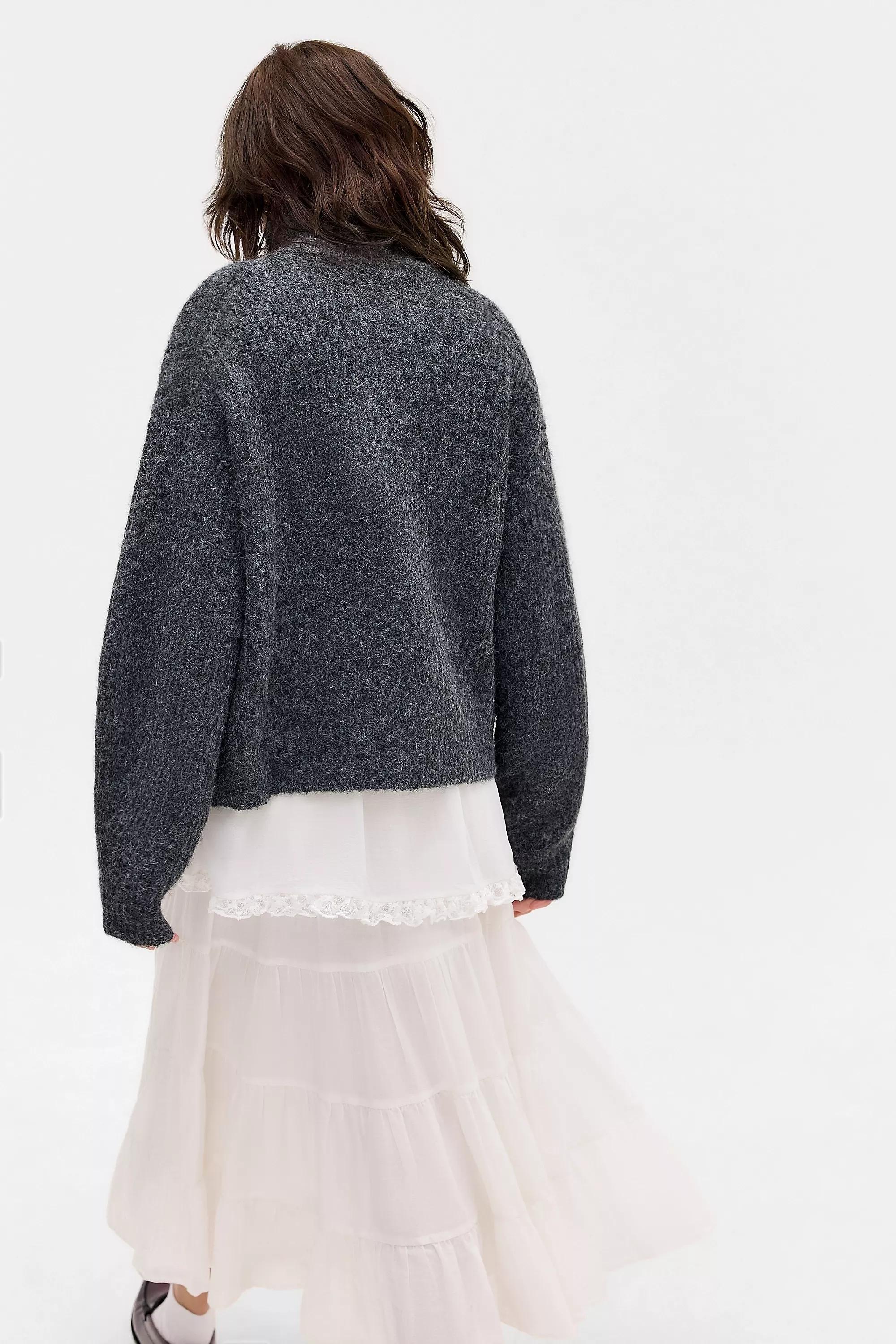 Grey Uo Funnel Neck Zip-Through Cardigan, GREY, large image number 5