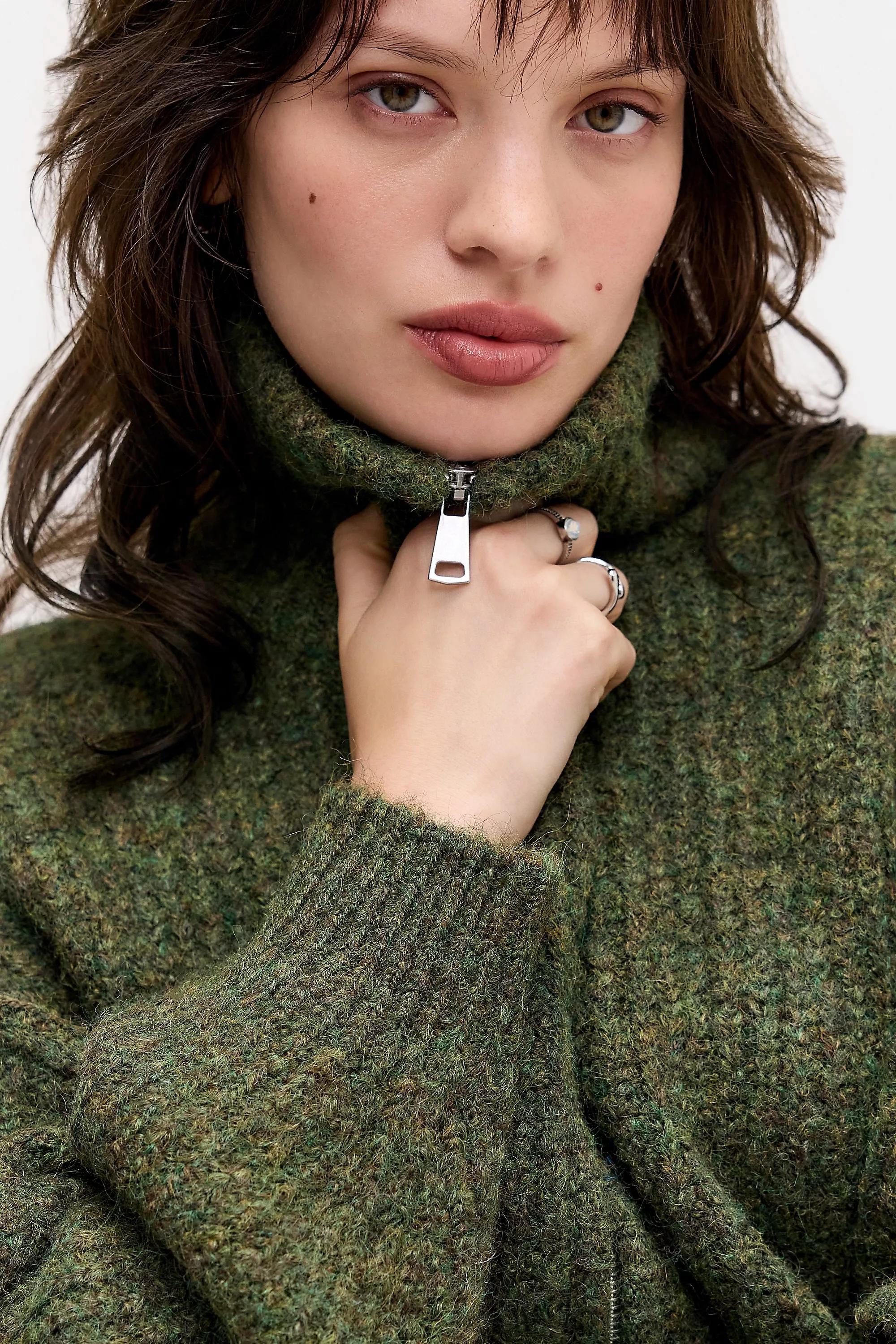 Khaki Uo Funnel Neck Zip-Through Cardigan, KHAKI, large image number 1