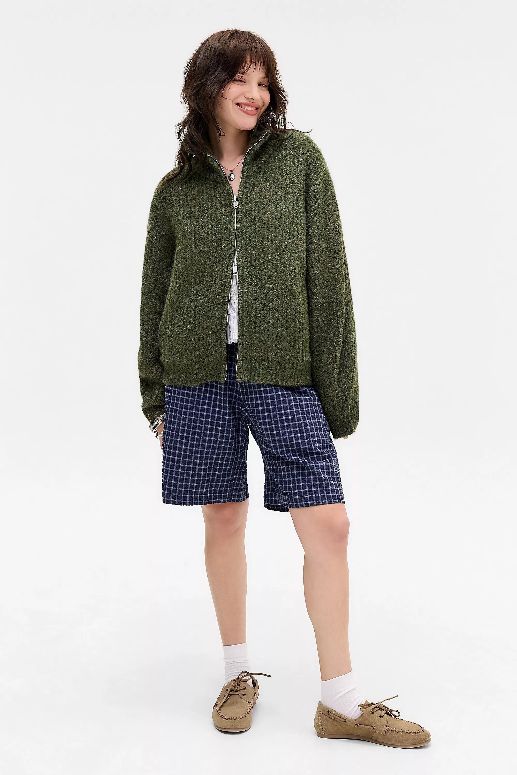 Khaki Uo Funnel Neck Zip-Through Cardigan, KHAKI, large image number 2