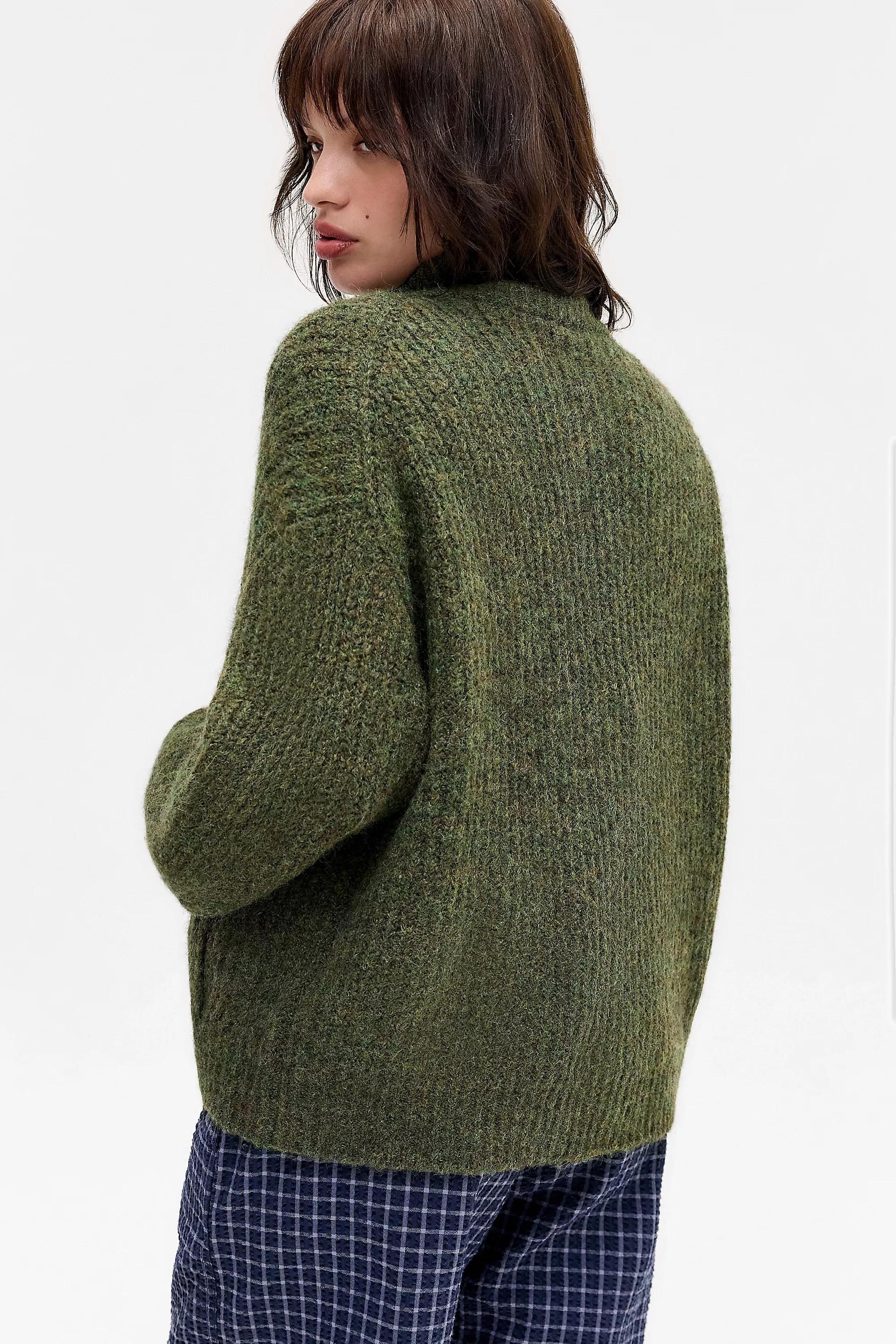 Khaki Uo Funnel Neck Zip-Through Cardigan, KHAKI, large image number 4