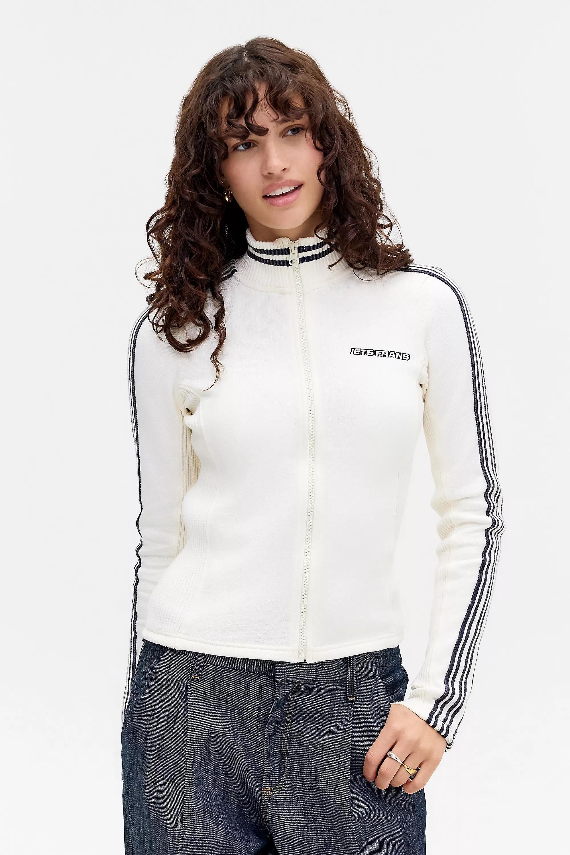 WHITE iets frans... White Trip Stripe Track Top, WHT, large image number 1