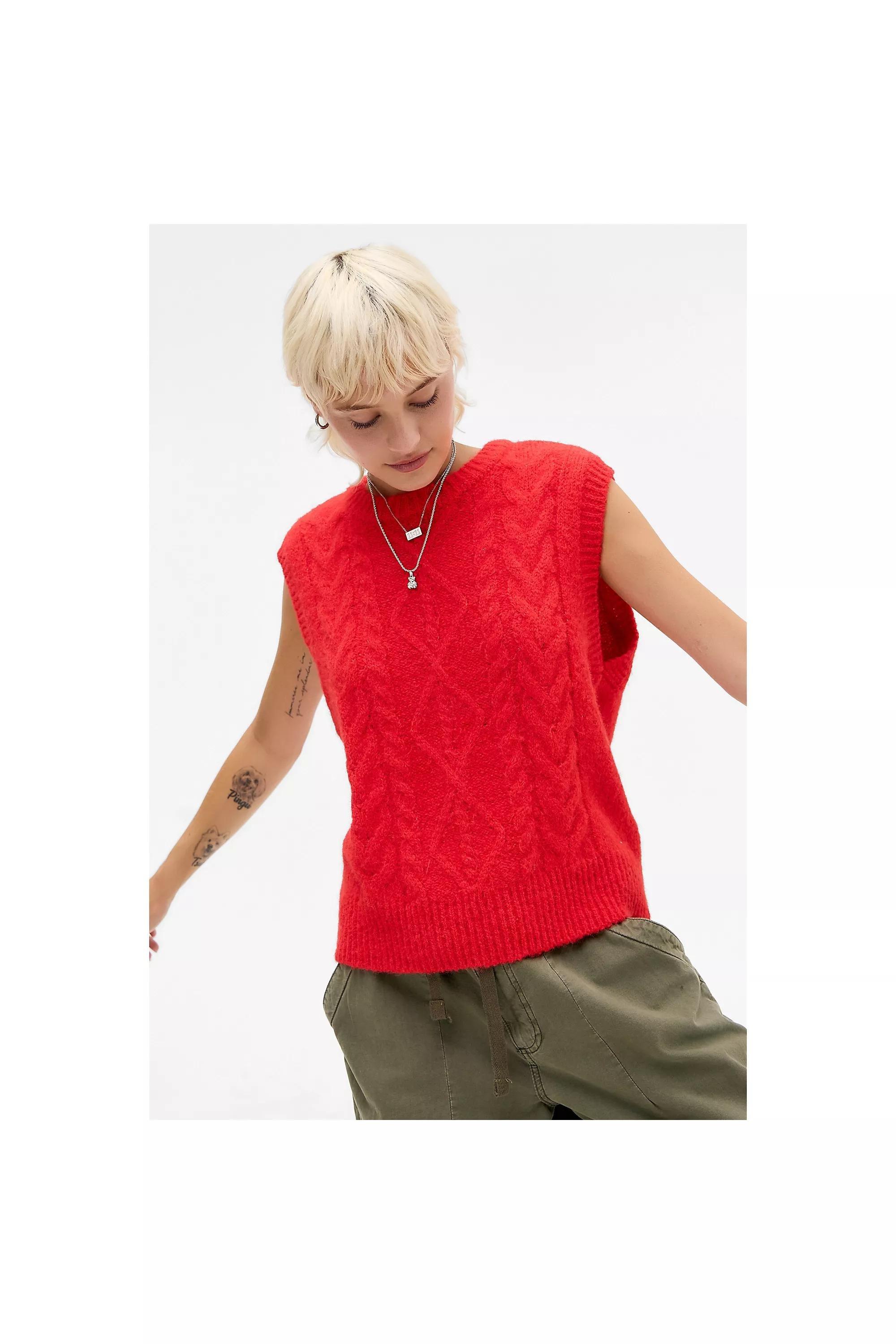 Red Uo Cable Knit Tank, RED, large image number 0