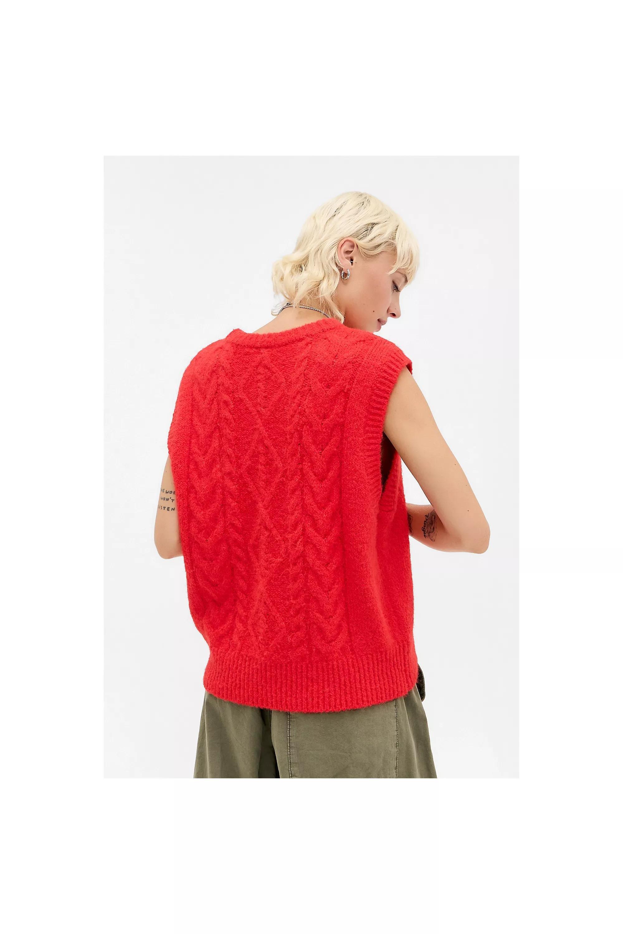 Red Uo Cable Knit Tank, RED, large image number 3