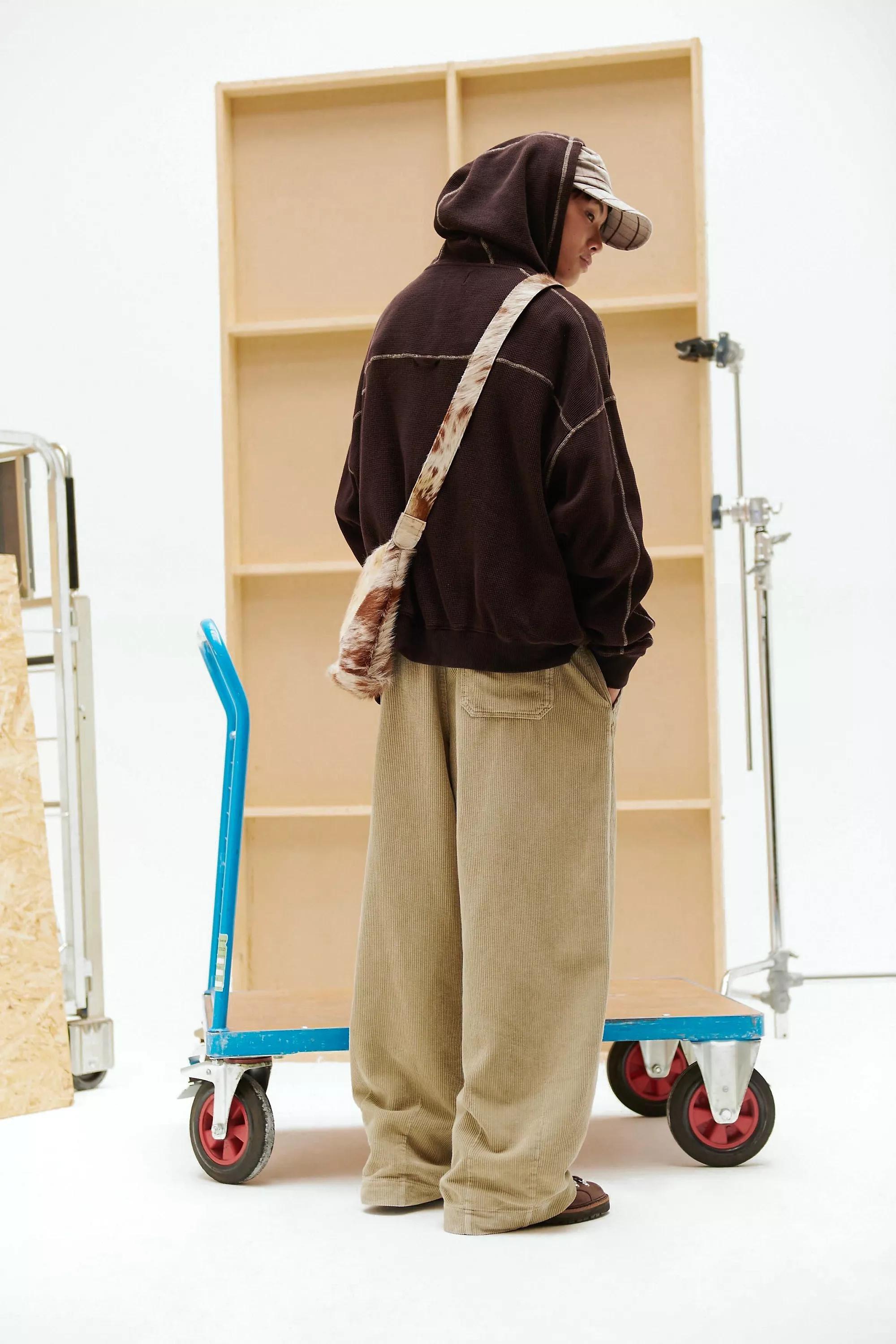 Khaki Bdg Baggi Corduroy Trousers, STONE, large image number 3