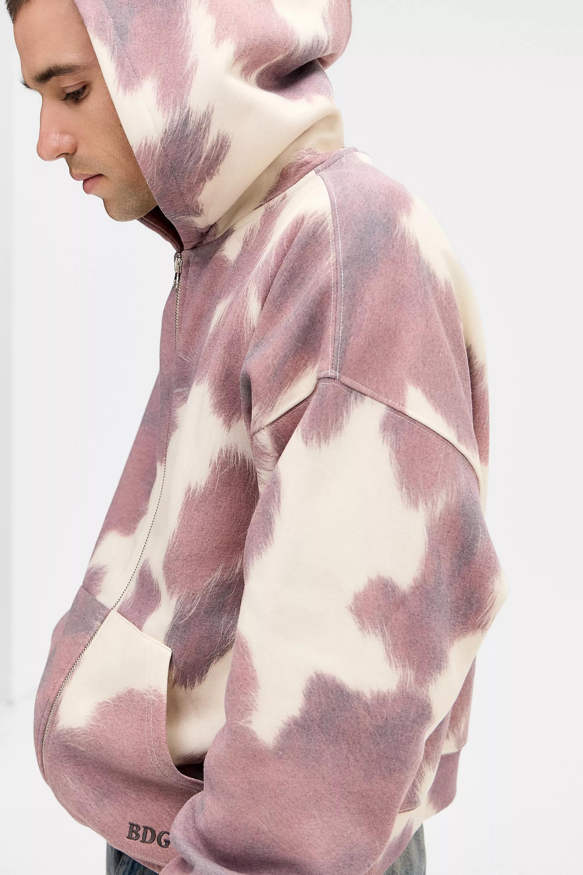 BDG Cow Print Zip Hoodie, , large image number 1