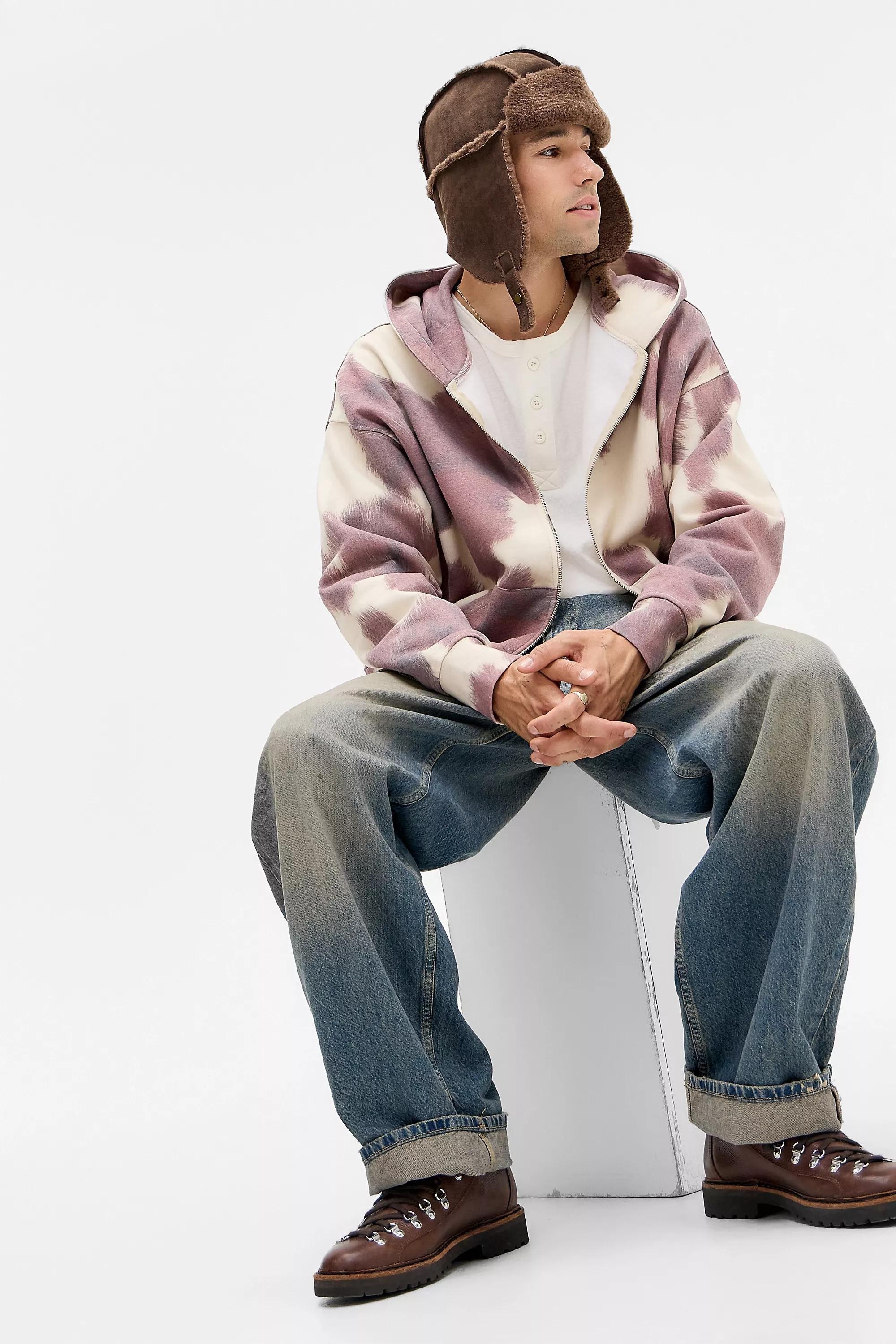 BDG Cow Print Zip Hoodie, BRN, large image number 2