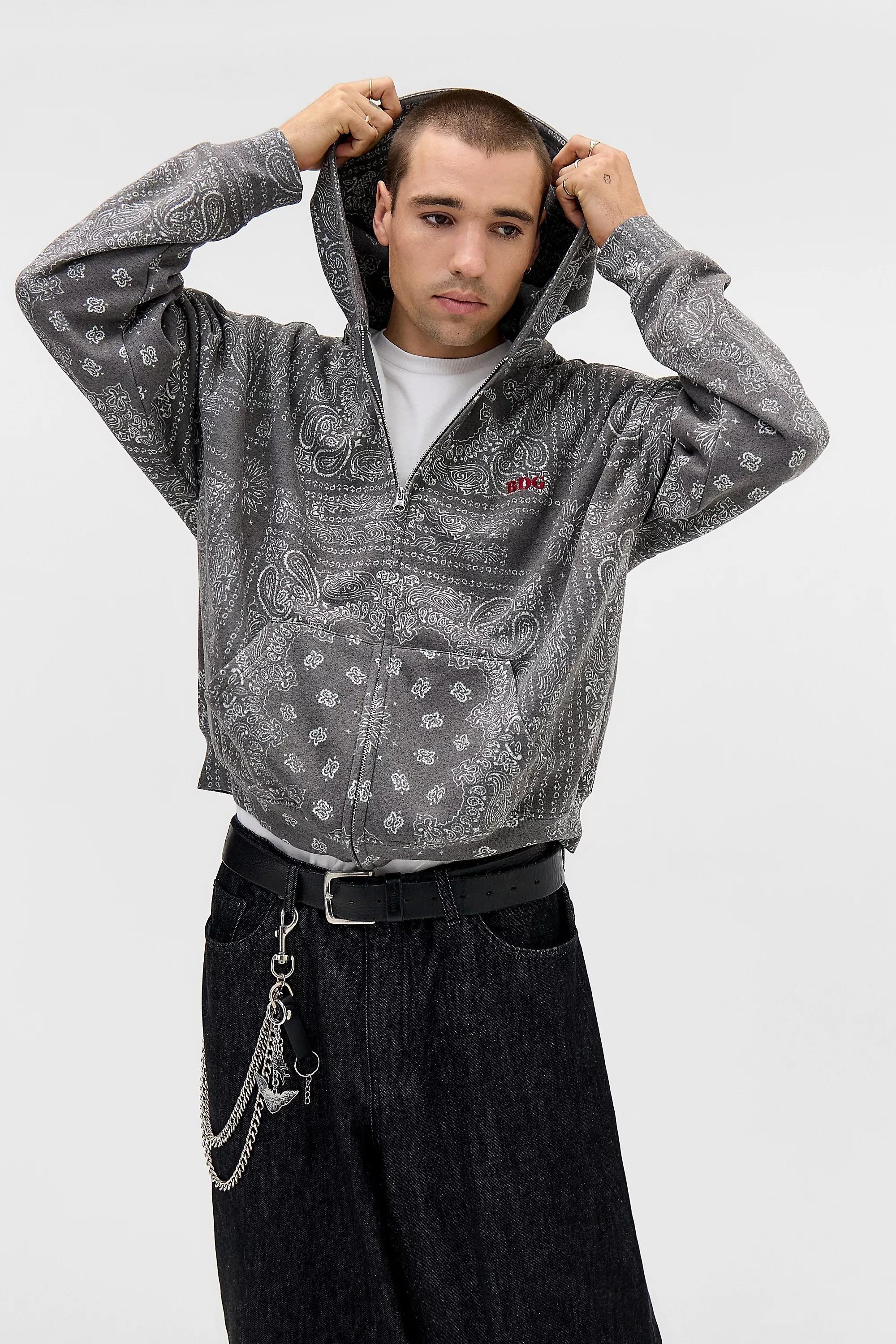 Grey Bdg Bandana Print Zip-Through Hoodie, , large image number 0