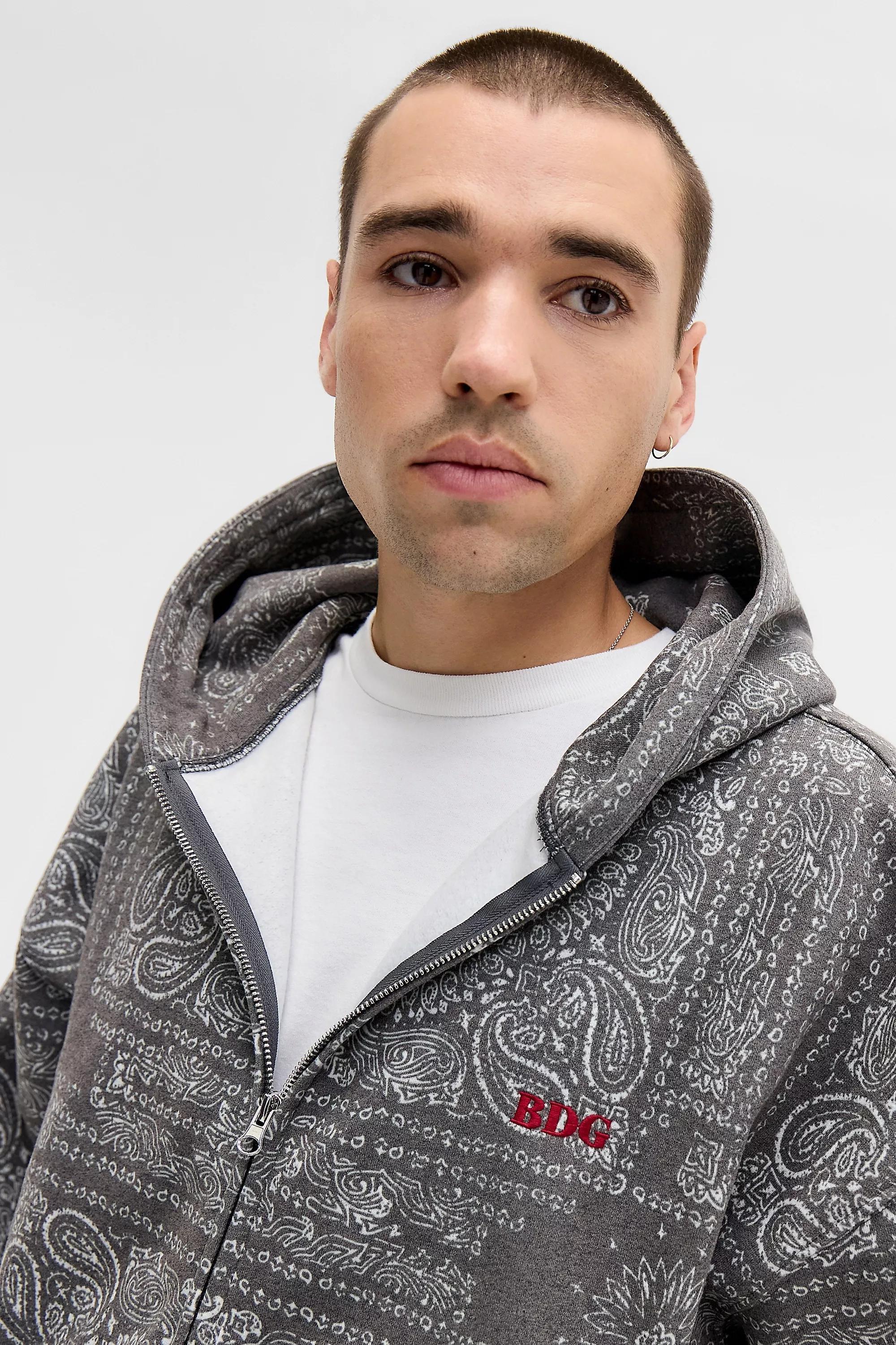 Grey Bdg Bandana Print Zip-Through Hoodie, , large image number 1