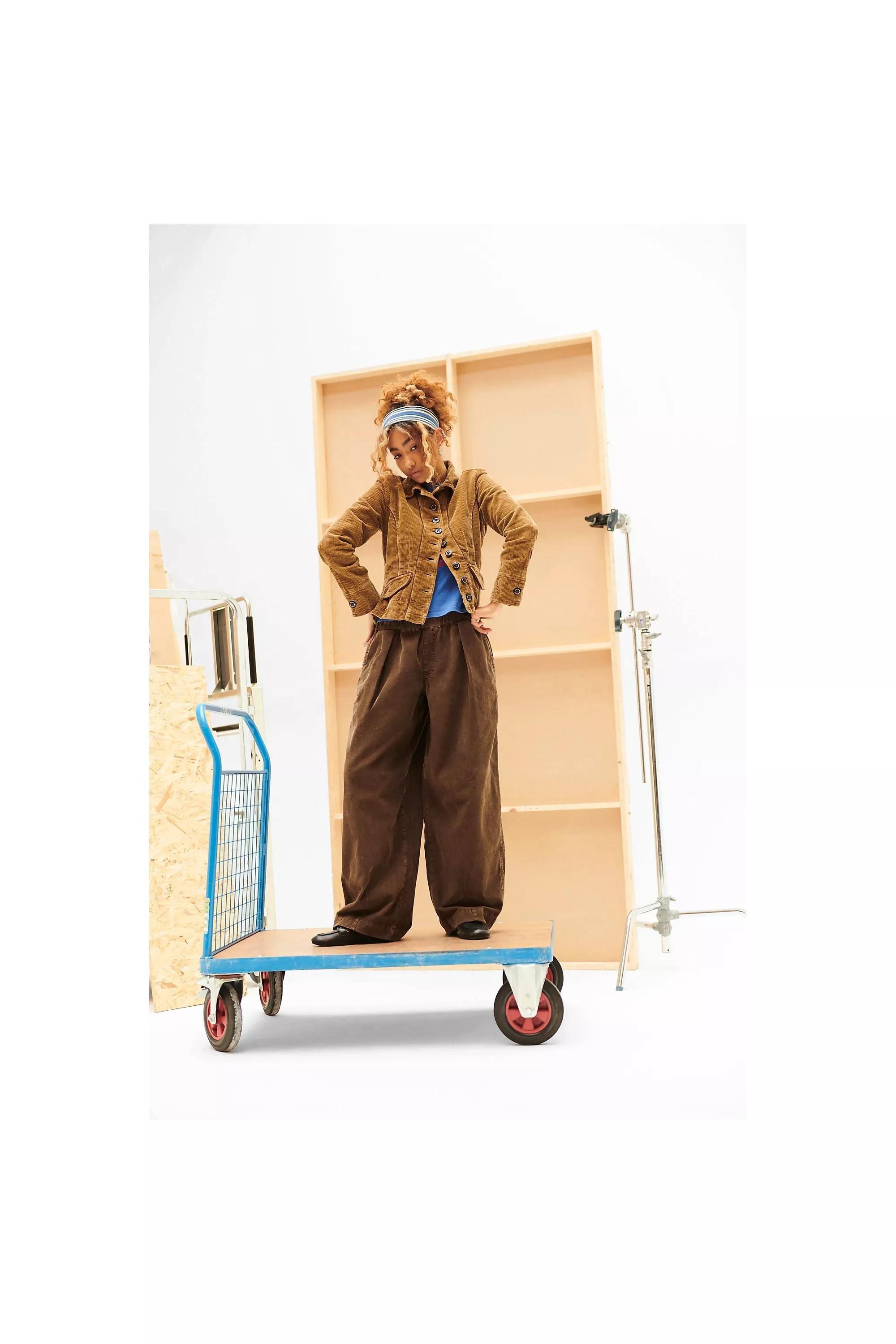 CHOCOLATE BDG Bobbi Baggy Corduroy Cocoon Trousers, CHOC, medium