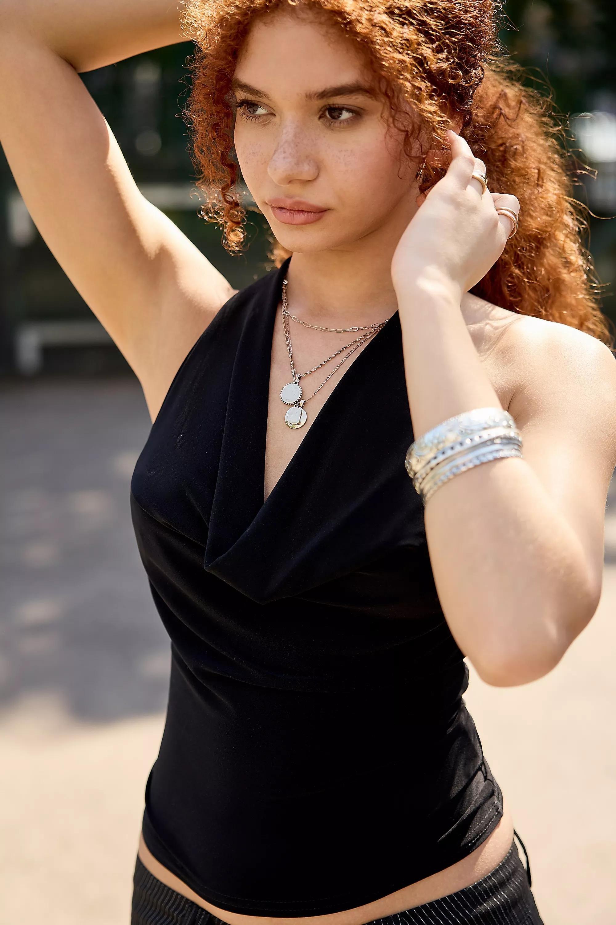 Black Silence + Noise Cowl Halter Top, BLK, medium