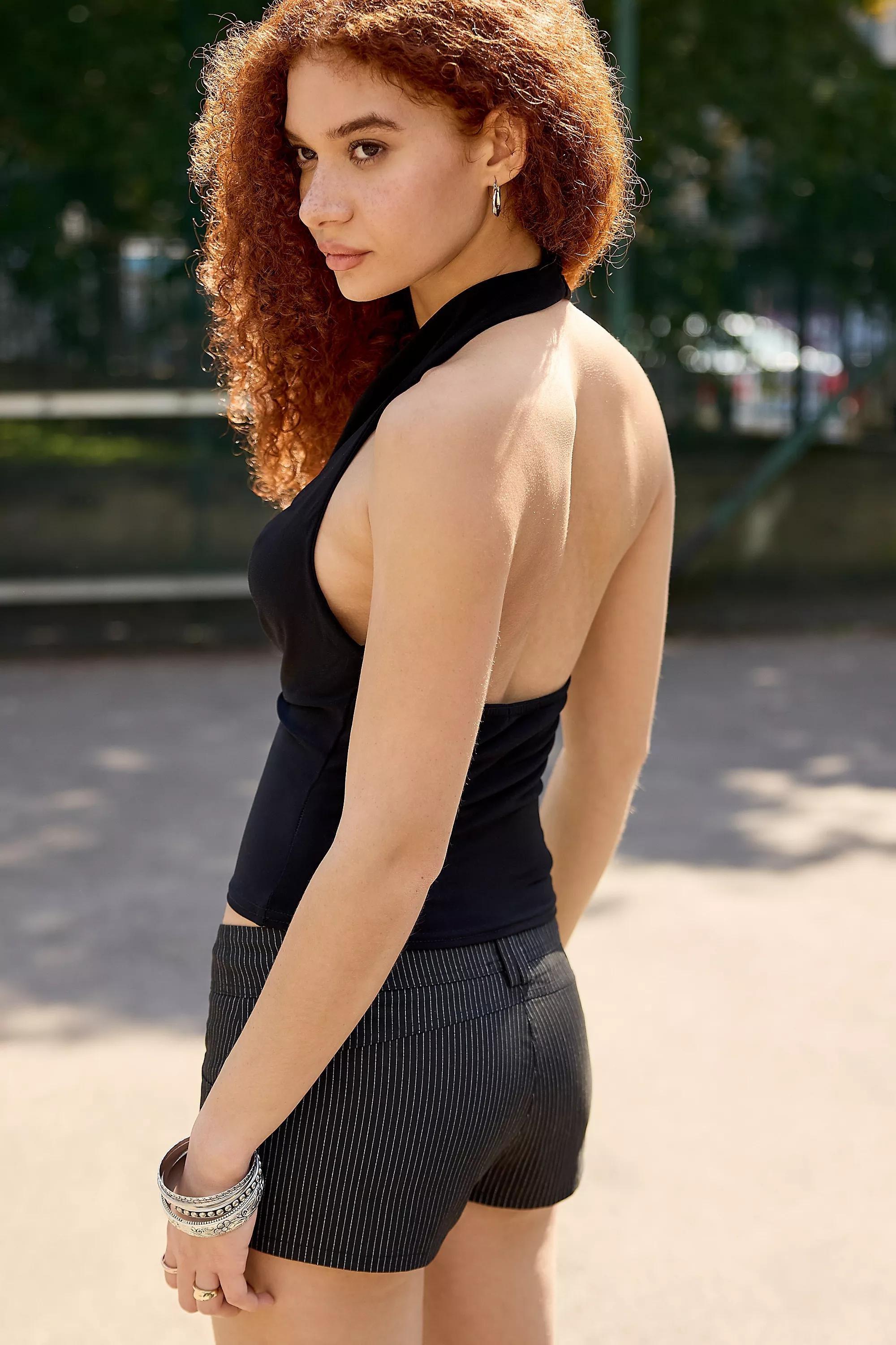 Black Silence + Noise Cowl Halter Top, BLK, medium