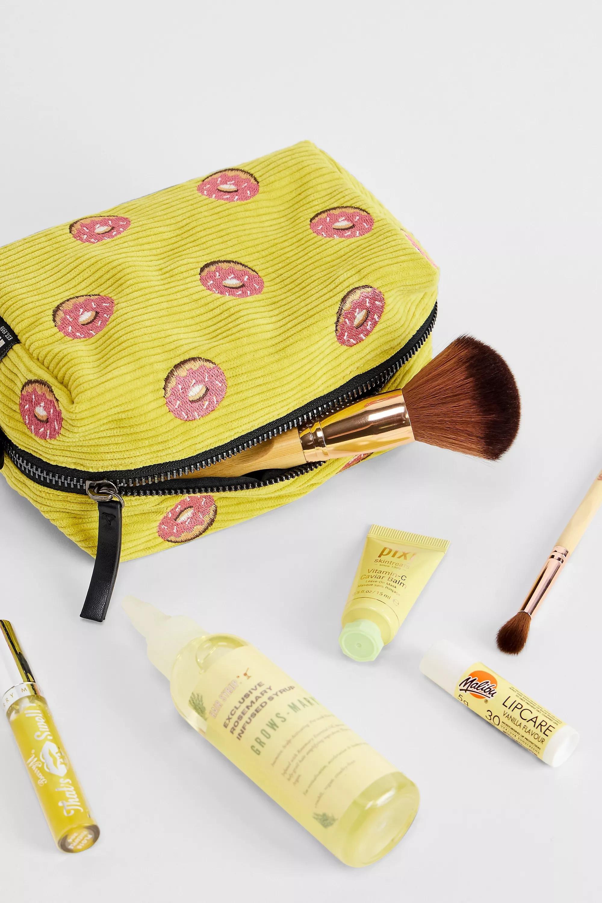 Yellow Bdg Doughnut Corduroy Makeup Bag, YEL, large image number 1