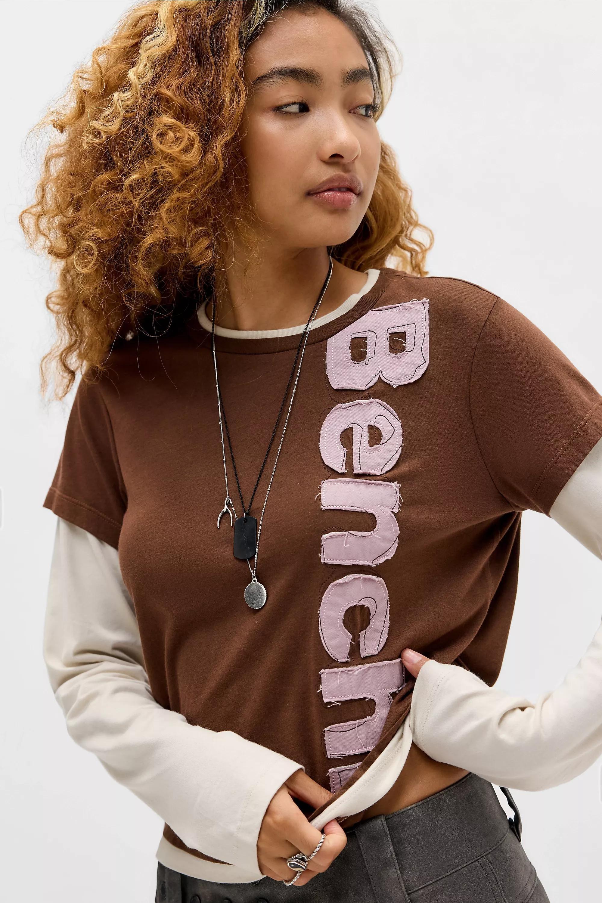 BROWN Bench UO Exclusive Genni Double Layer T-Shirt, BRN, large image number 0