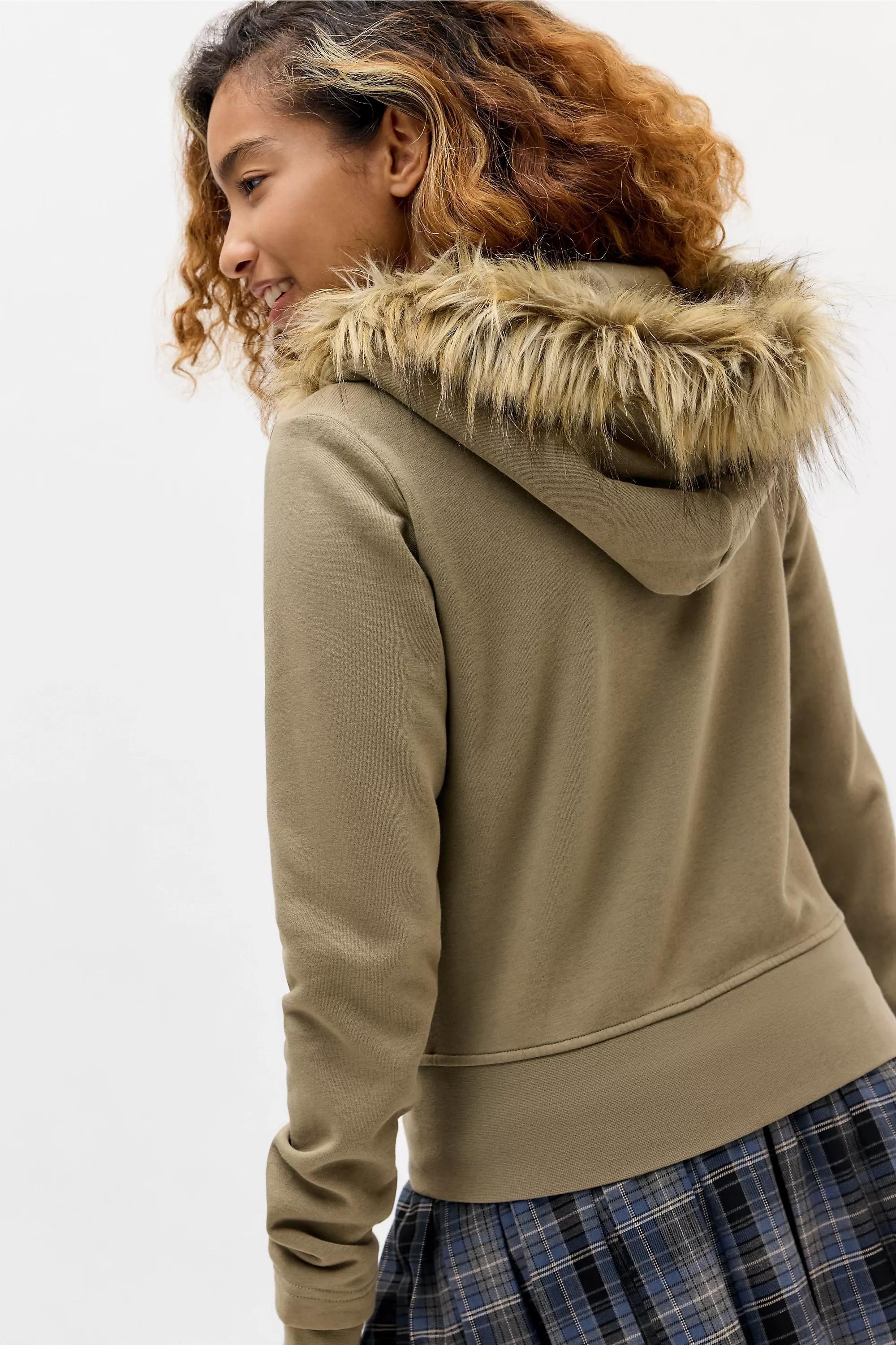 Khaki Uo Murah Zip-Through Hoodie, KHAKI, large image number 3