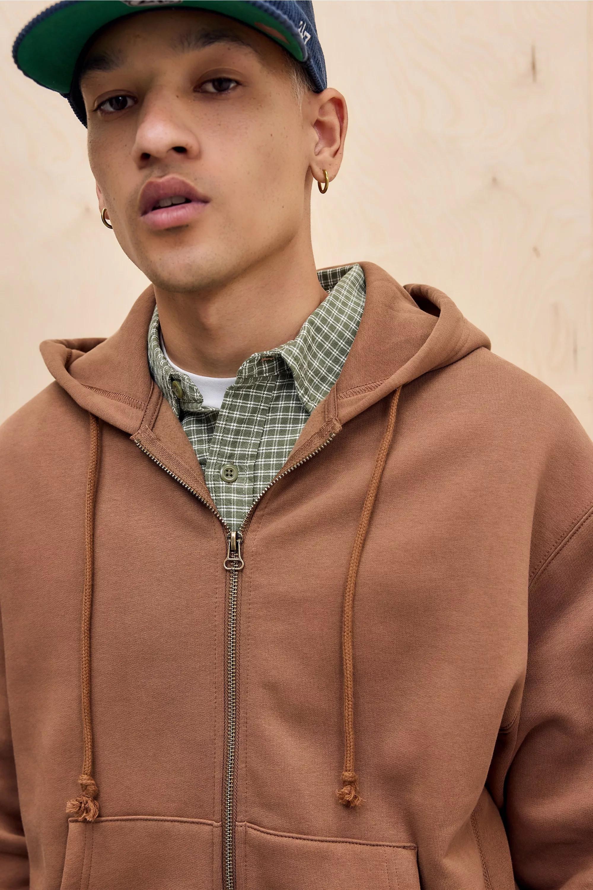 Brown Champion Uo Brown Washed Zip-Through Hoodie, BRN, large image number 4