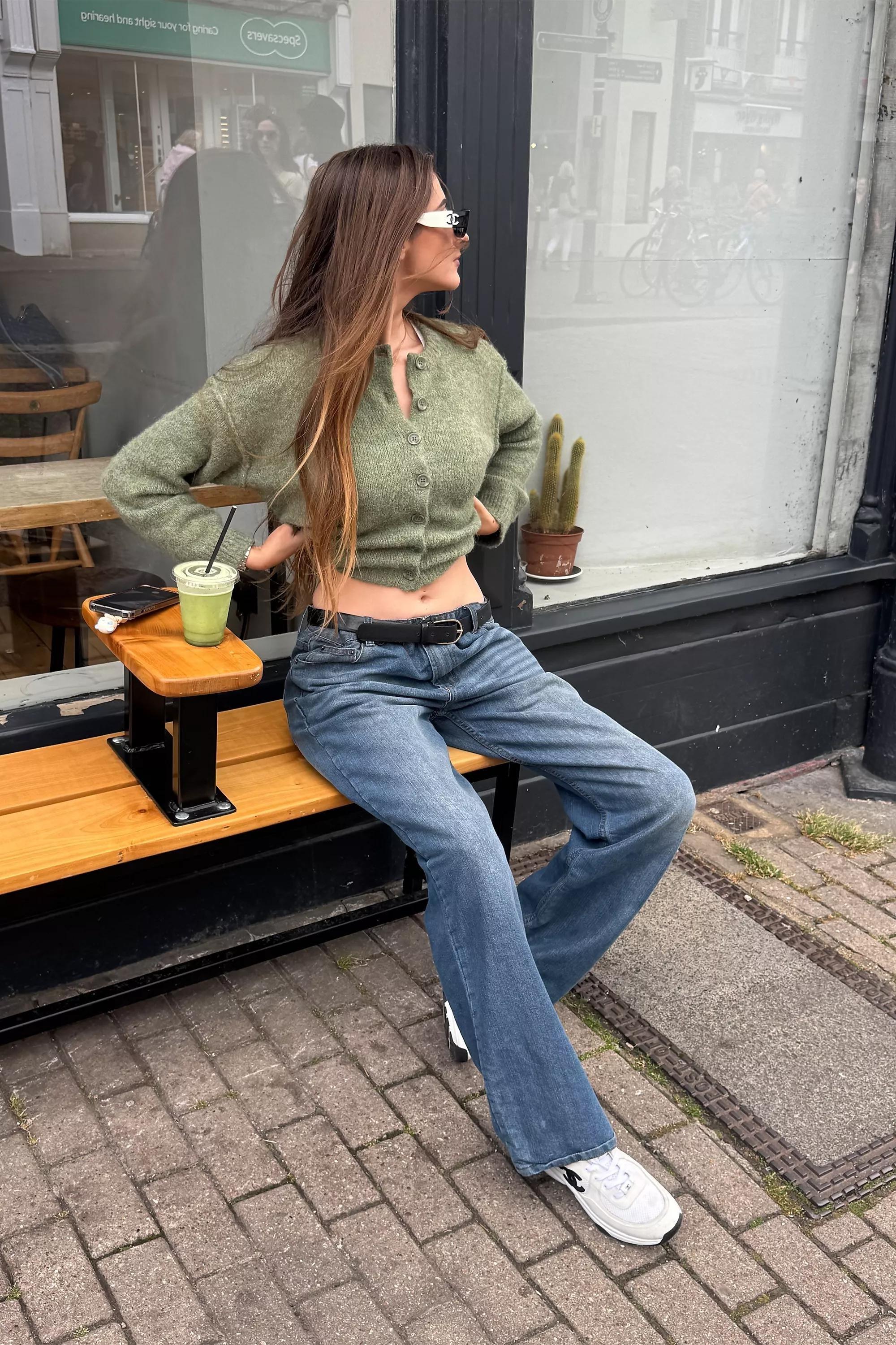 KHAKI UO Marli Crew Neck Cardigan, KHAKI, large image number 0