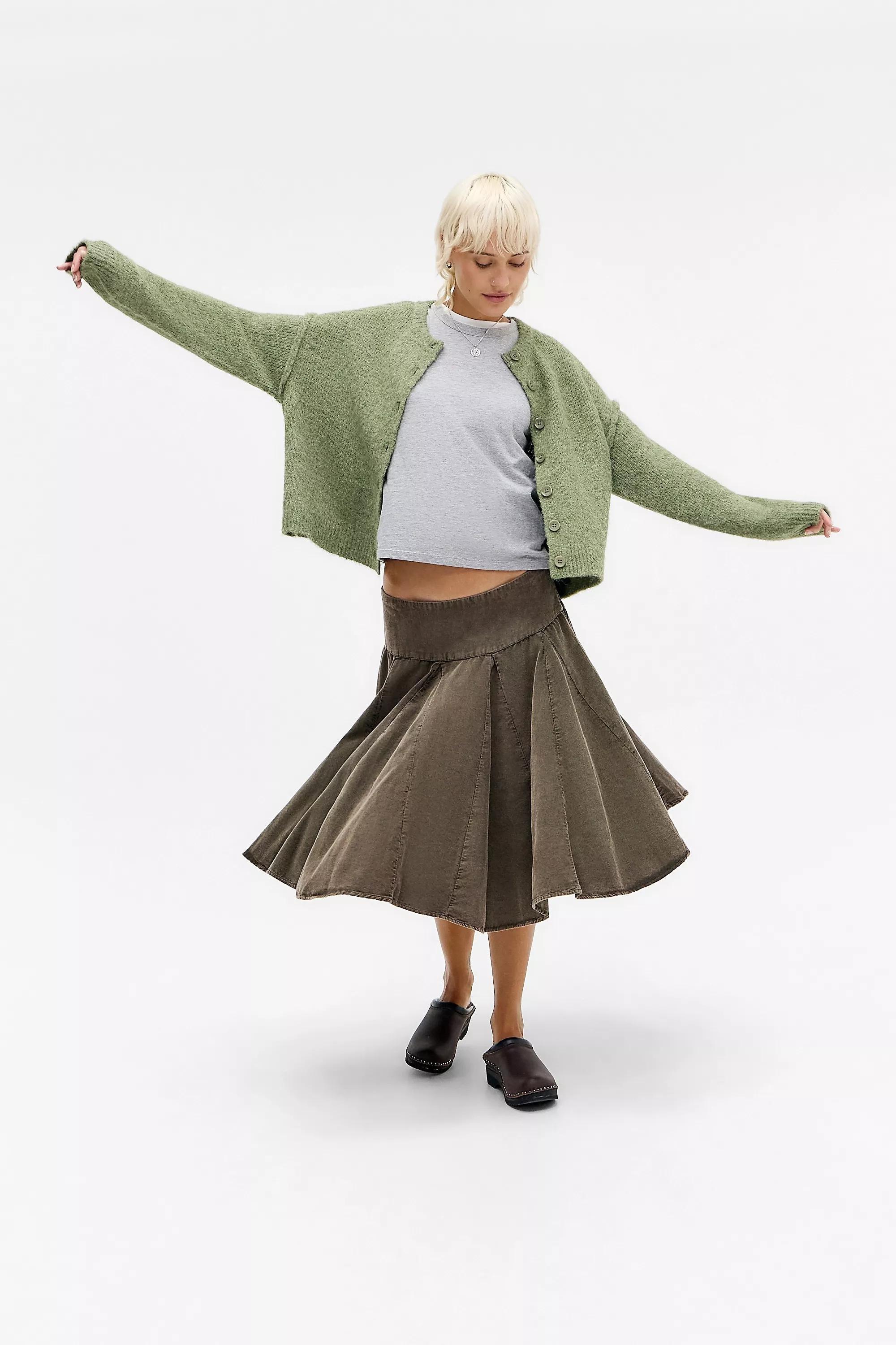 KHAKI UO Marli Crew Neck Cardigan, KHAKI, medium