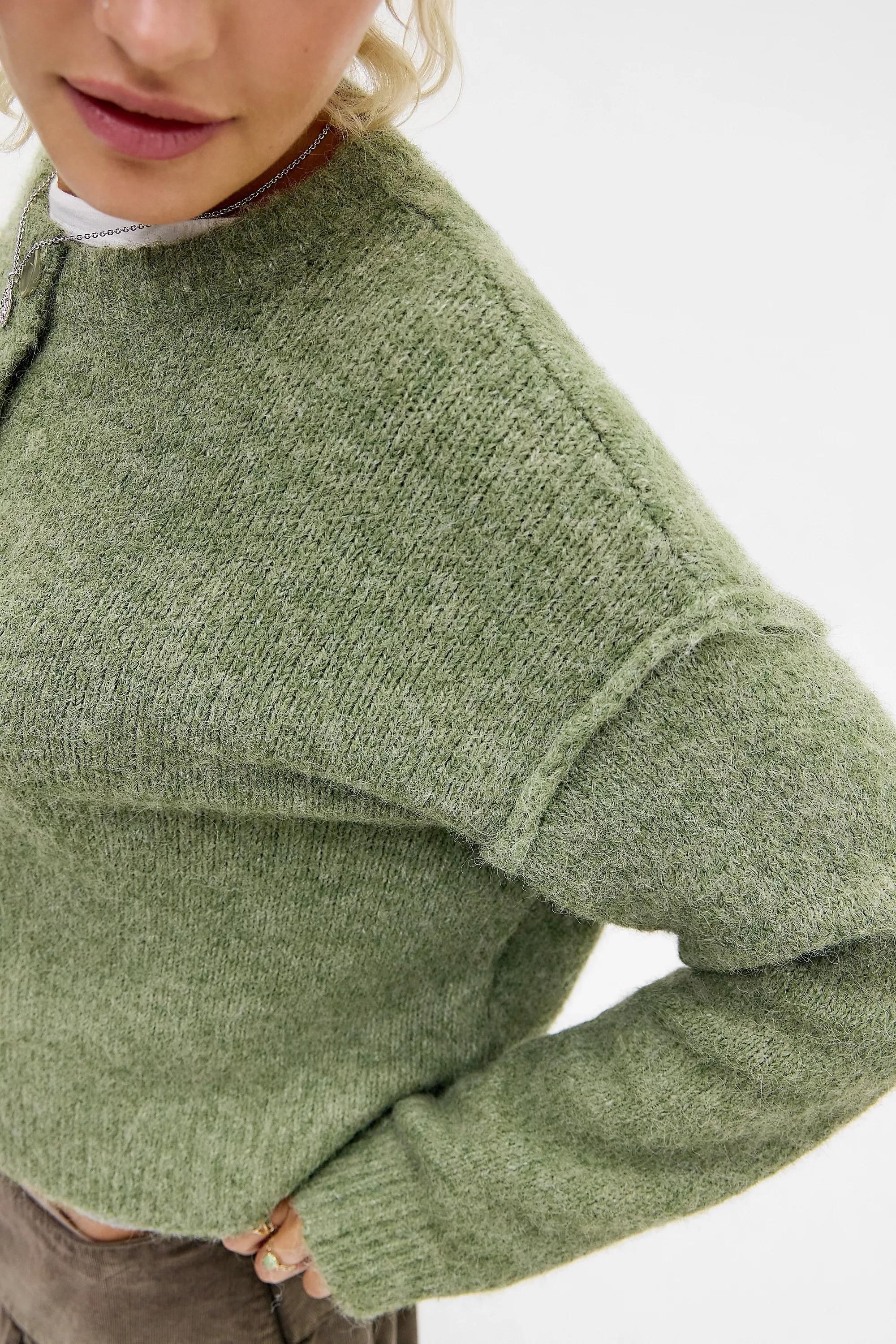 KHAKI UO Marli Crew Neck Cardigan, KHAKI, large image number 3