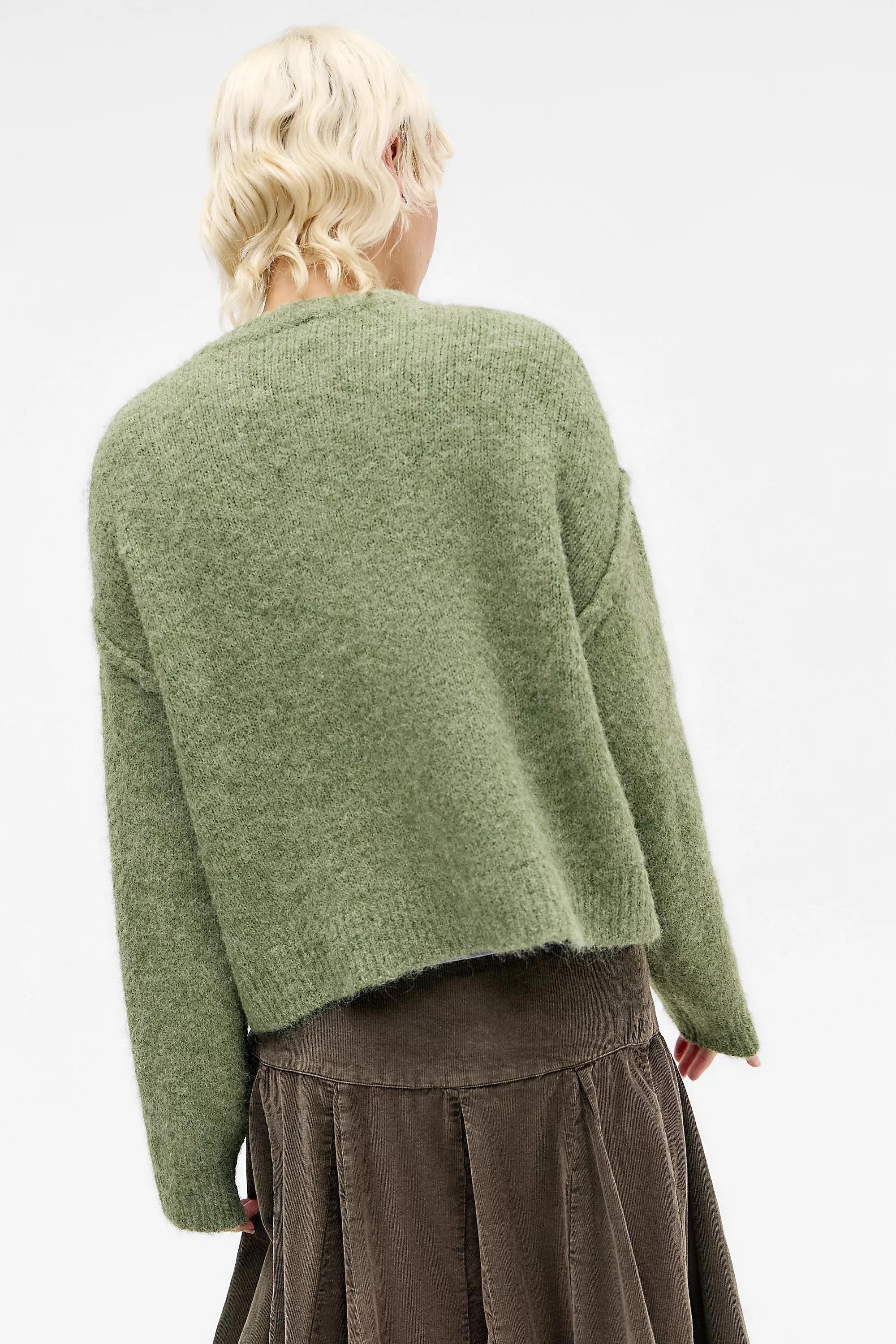 KHAKI UO Marli Crew Neck Cardigan, KHAKI, large image number 4