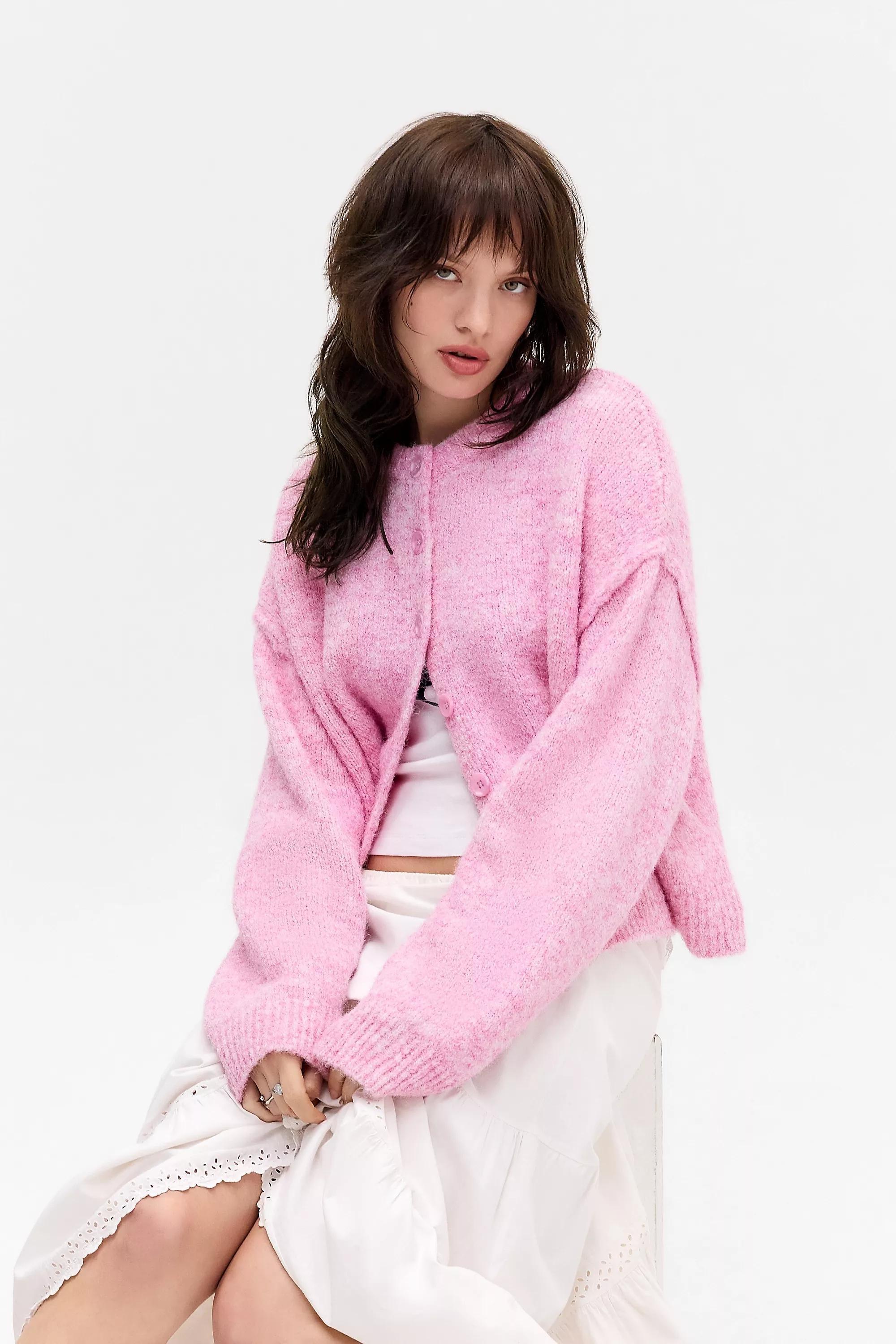 PINK UO Marli Crew Neck Cardigan, PINK, medium