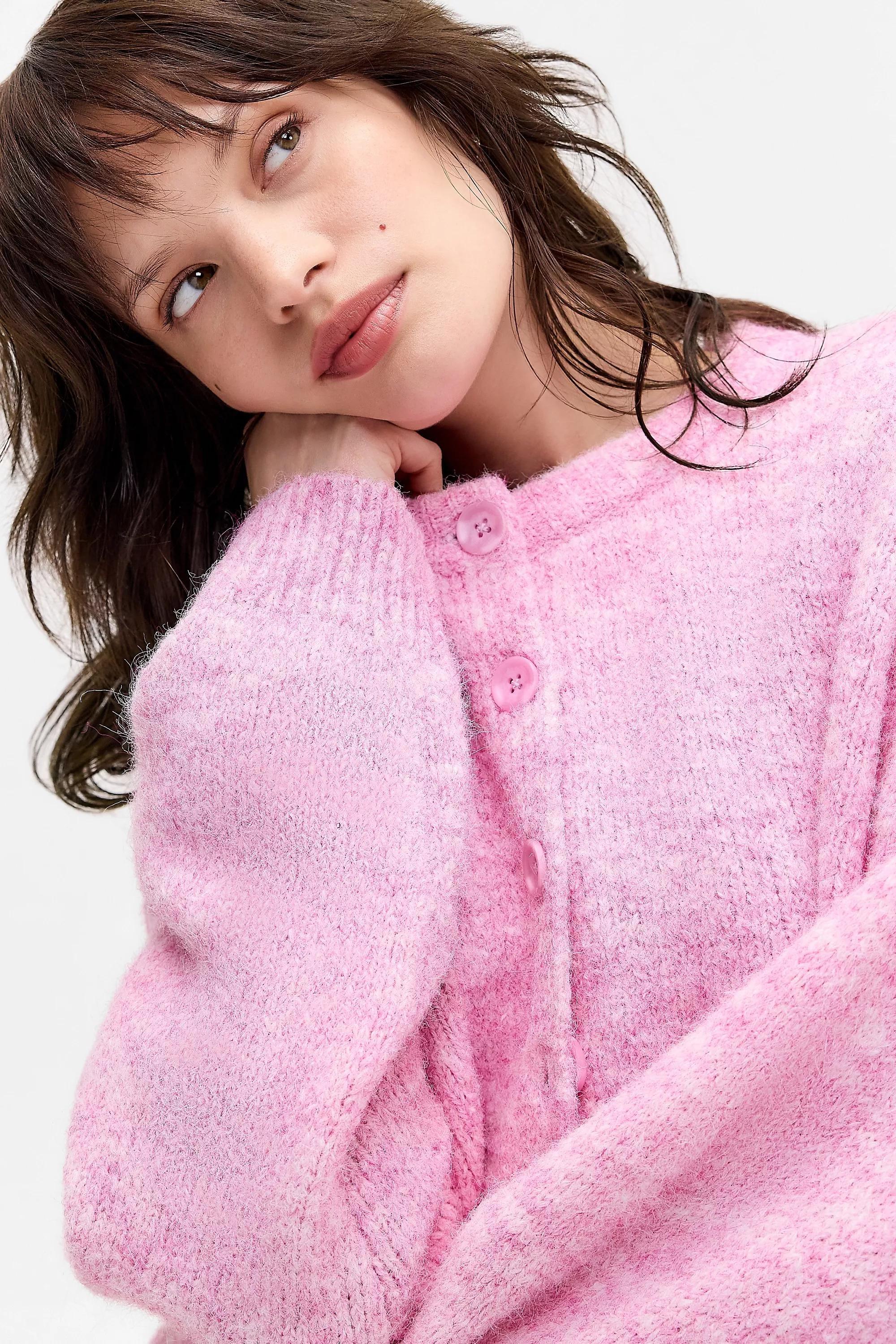 PINK UO Marli Crew Neck Cardigan, PINK, medium