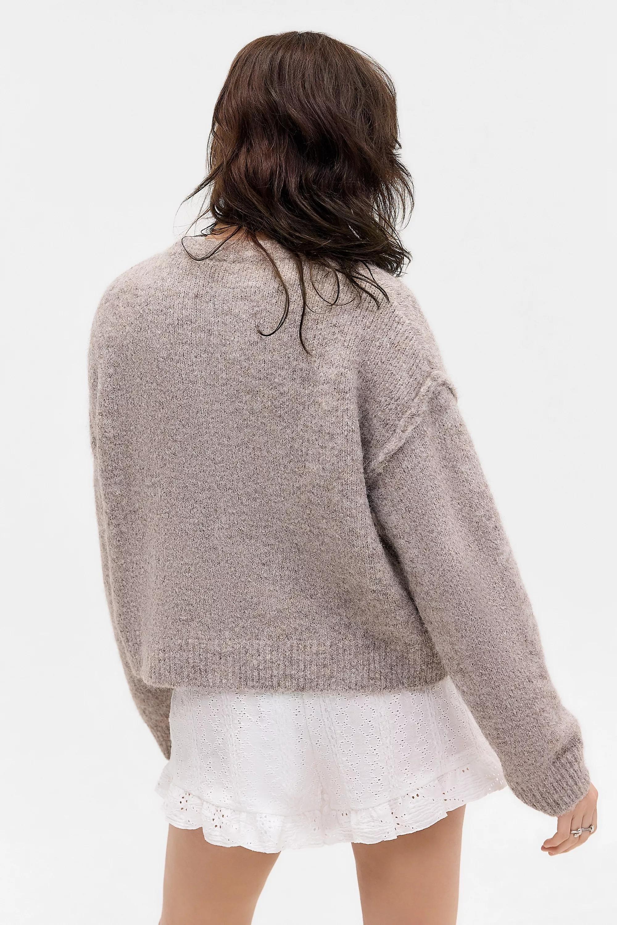 Beige Uo Marli Crew Neck Cardigan, A301_0222, large image number 4