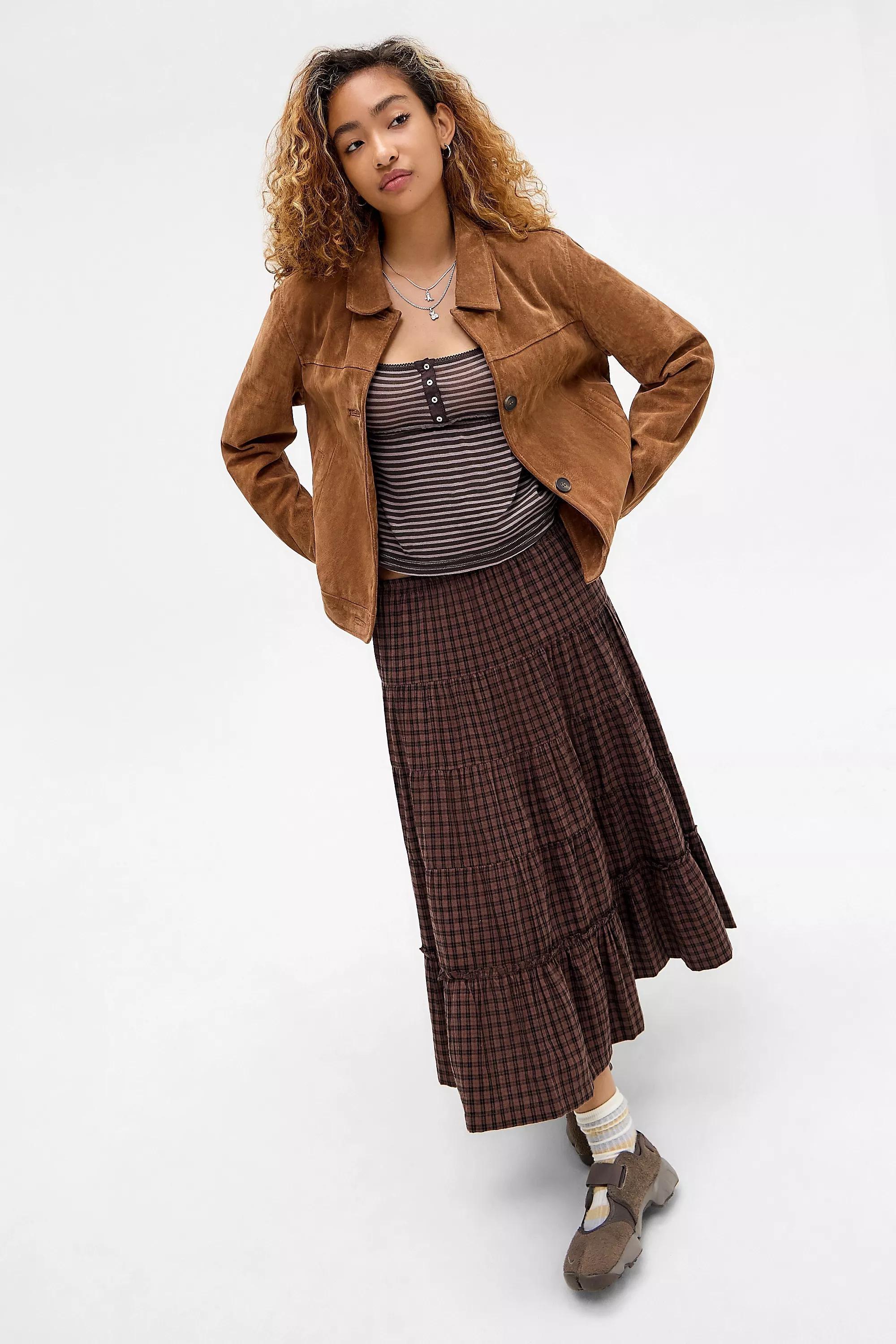 Brown Kimchi Blue Betty Check Midi Skirt, BRN, large image number 2