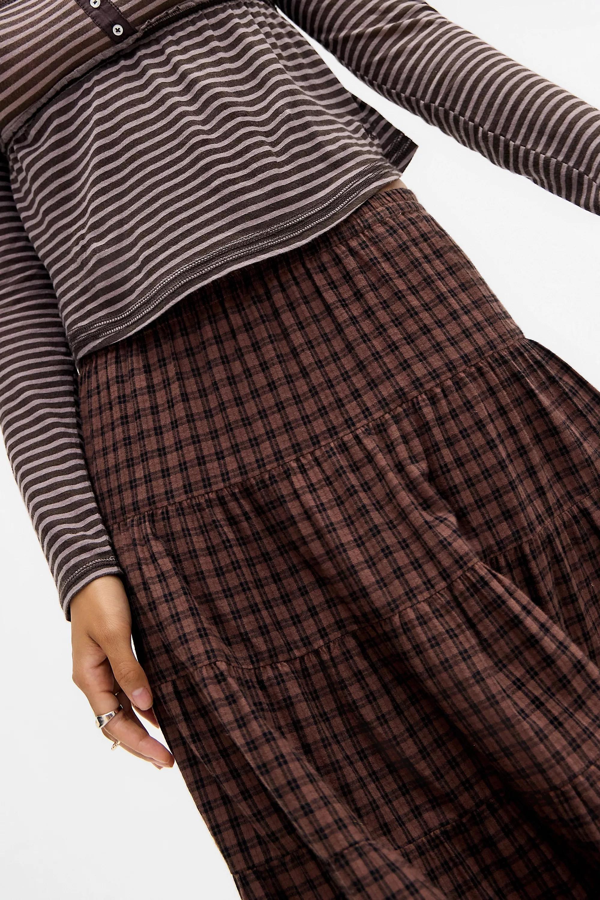 Brown Kimchi Blue Betty Check Midi Skirt, BRN, large image number 4