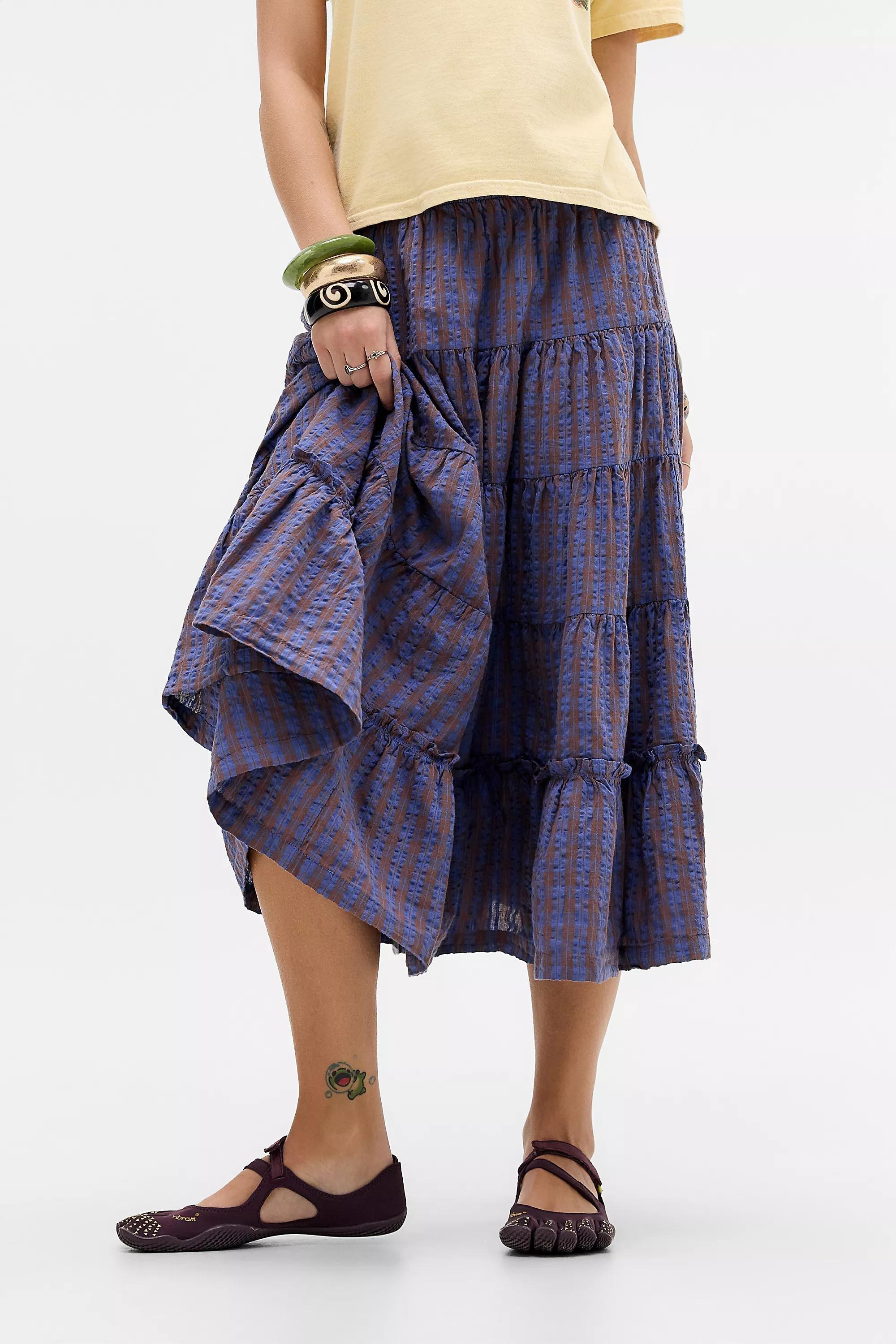 Blue Kimchi Blue Betty Check Midi Skirt, BLUE, medium