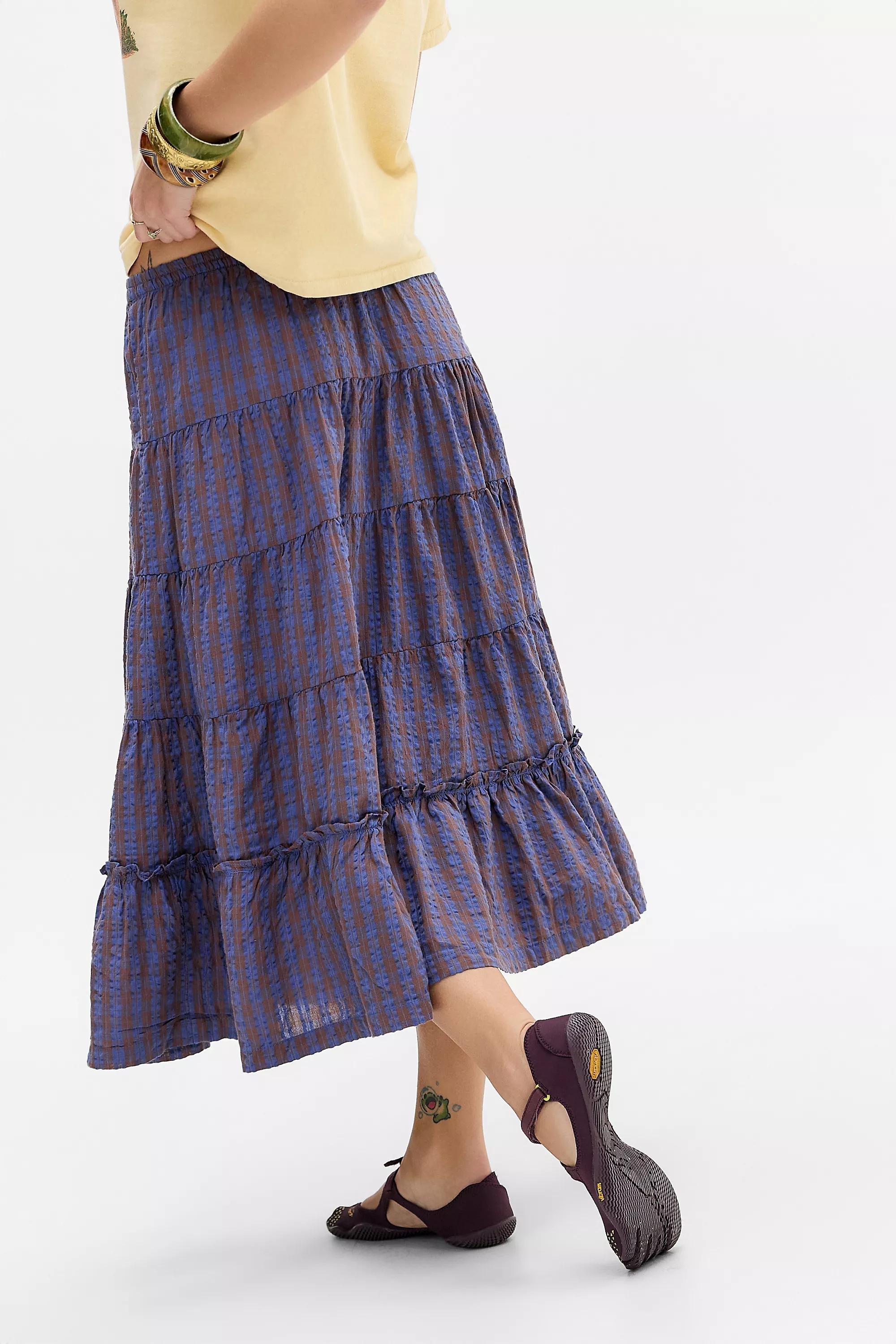 Blue Kimchi Blue Betty Check Midi Skirt, BLUE, large image number 3