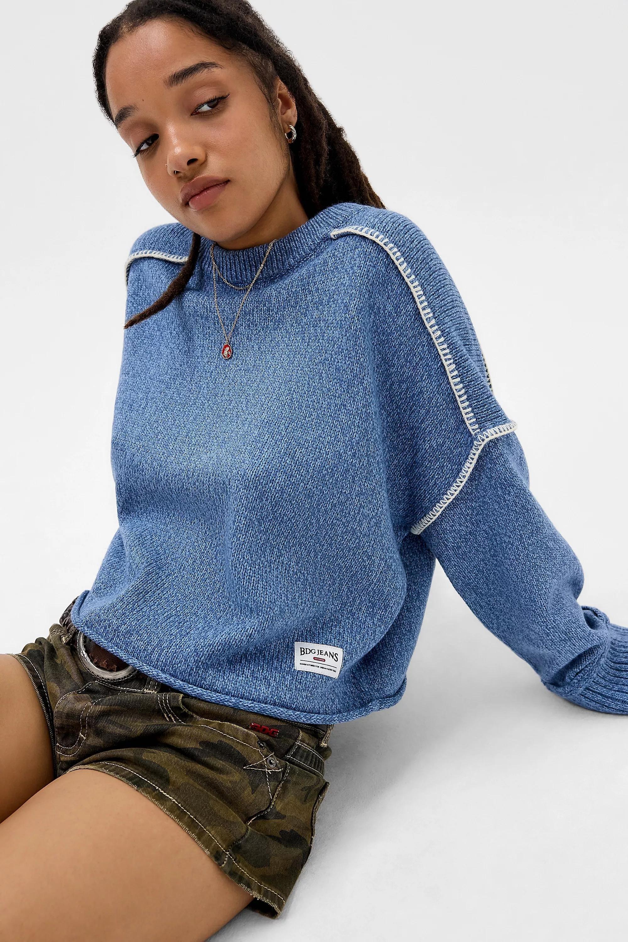 Blue Bdg Overlocked Crew Jumper, BLUE, large image number 0