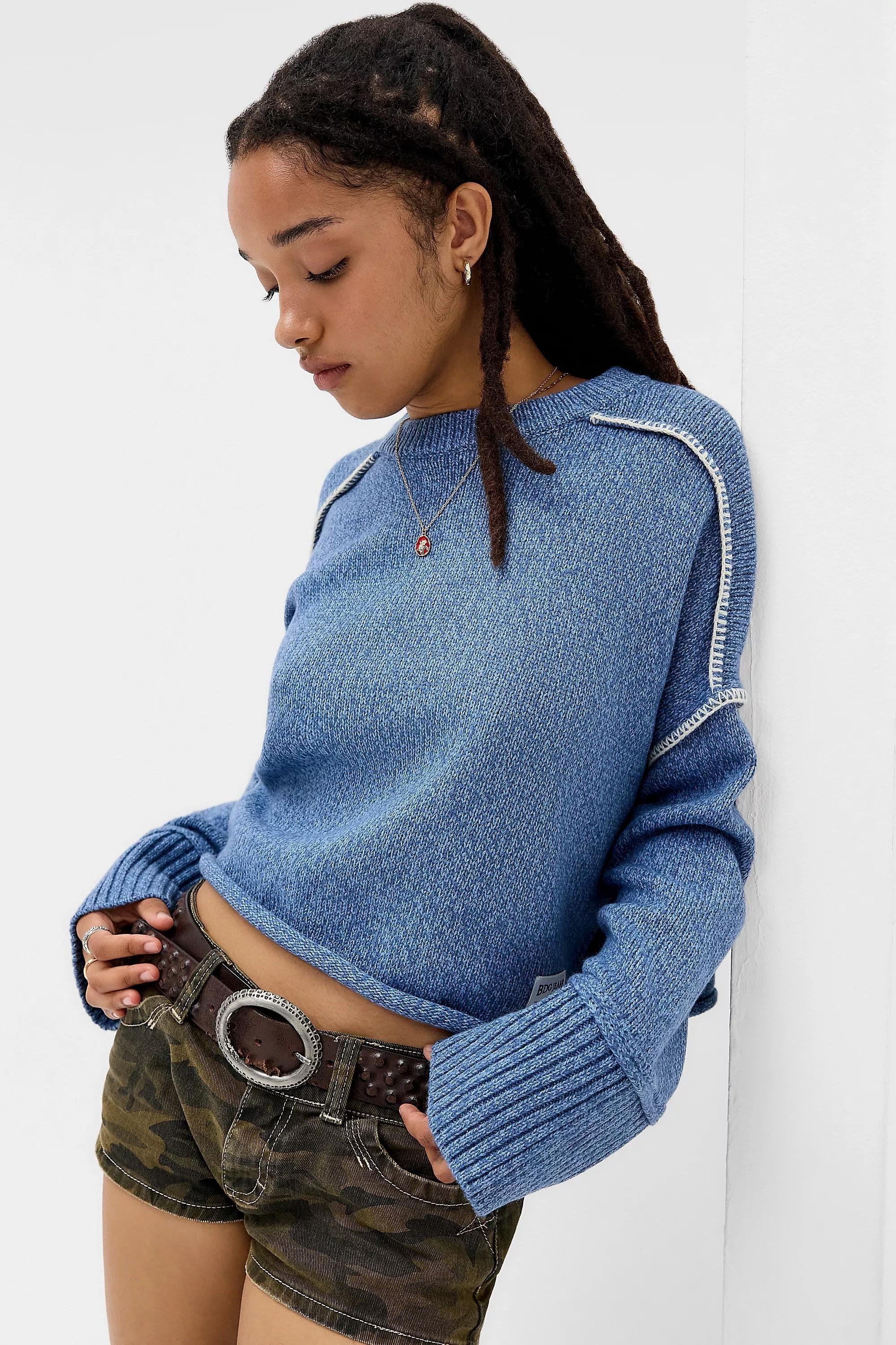 Blue Bdg Overlocked Crew Jumper, BLUE, large image number 3