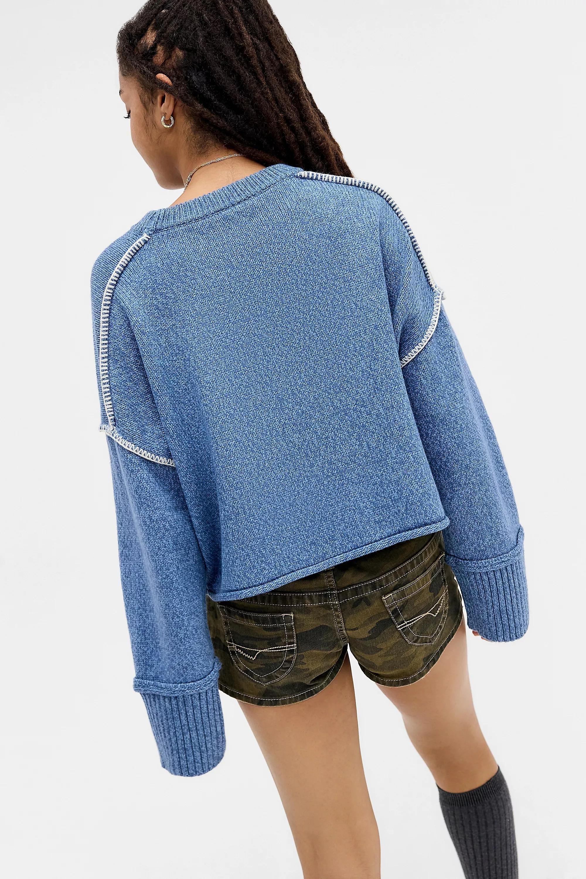 Blue Bdg Overlocked Crew Jumper, BLUE, large image number 4