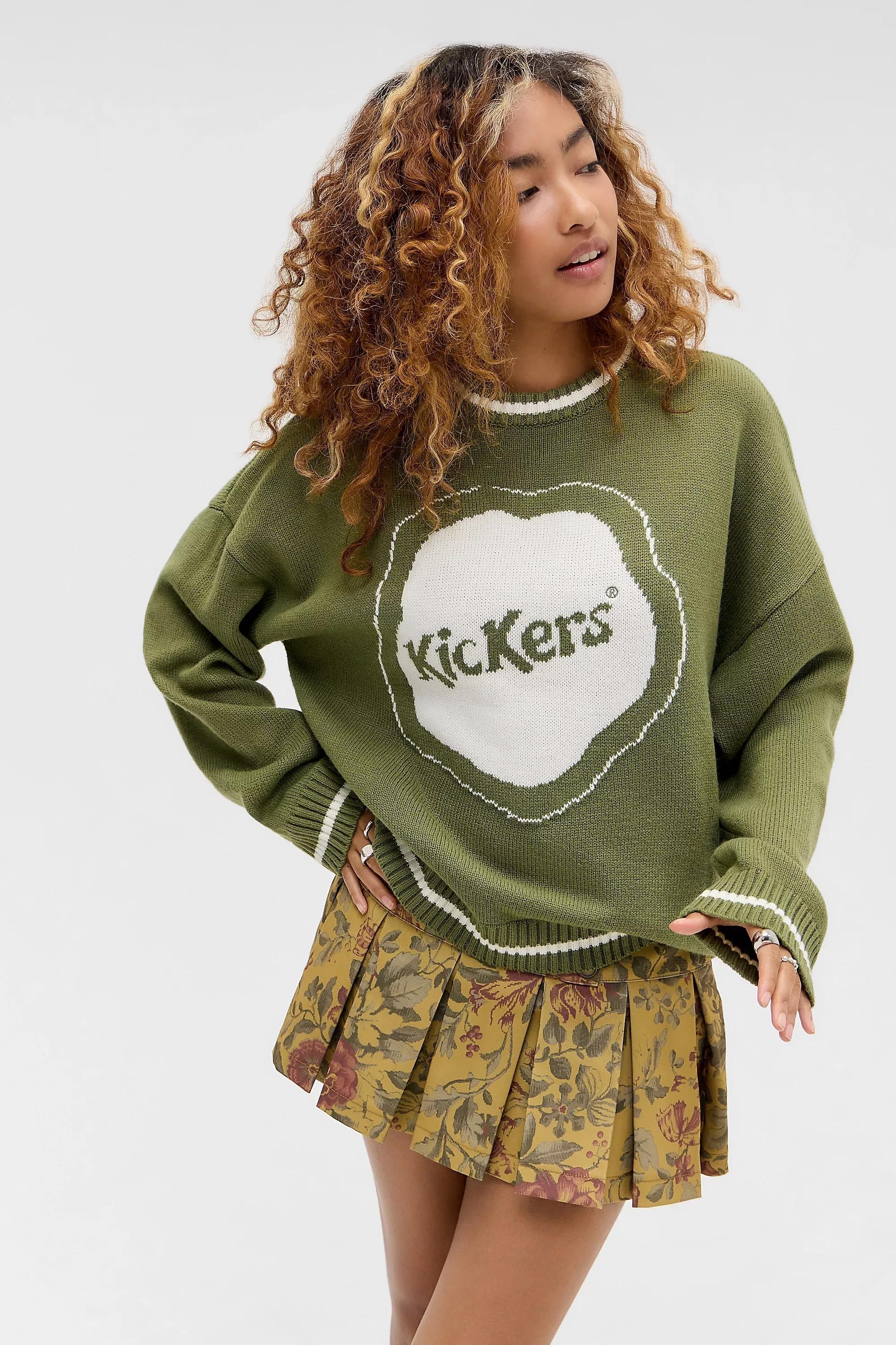 KHAKI Kickers UO Exclusive Floret Knit Jumper, KHAKI, large image number 0