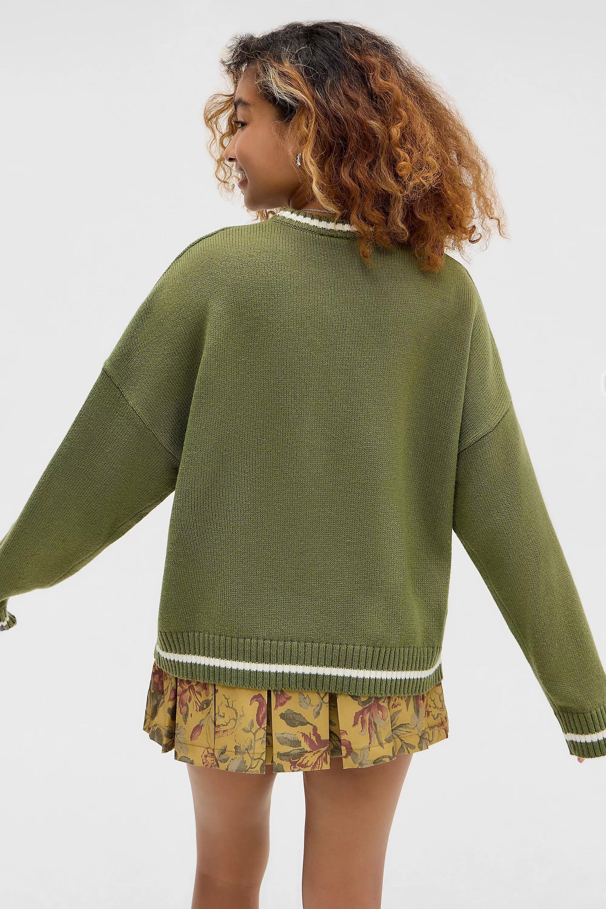 KHAKI Kickers UO Exclusive Floret Knit Jumper, KHAKI, large image number 3