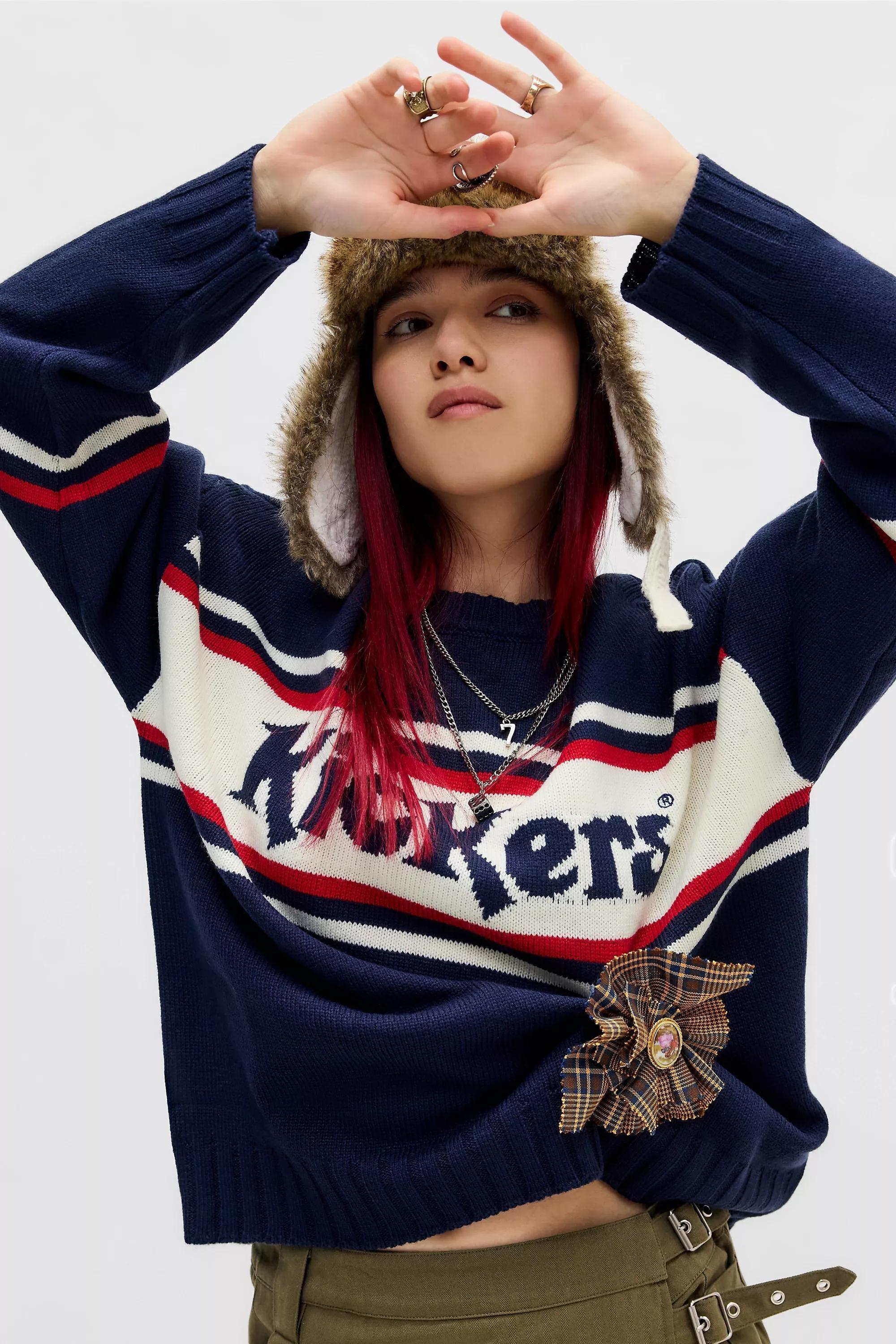 Navy Kickers Uo Slouchy Knit Jumper, NAVY, large image number 4