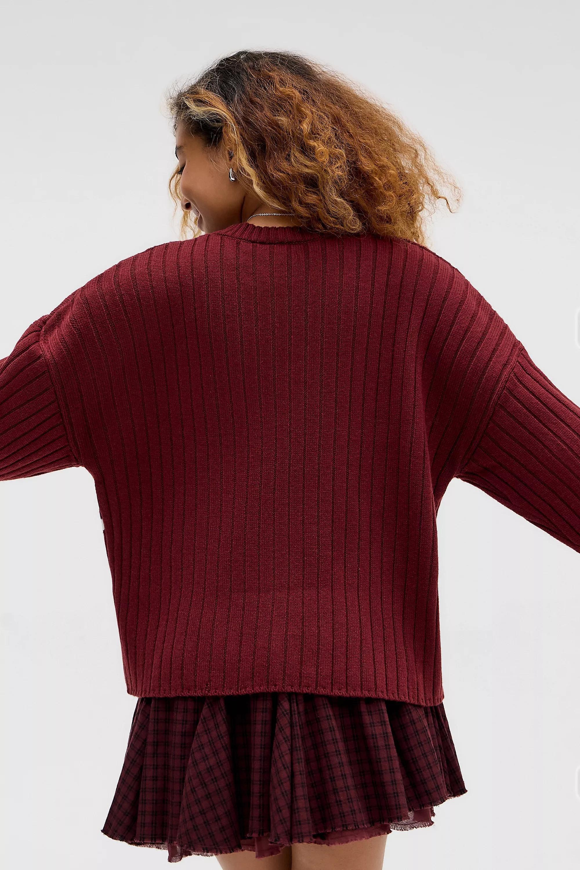 WINE Kickers UO Exclusive Rib knit Jumper, WINE, large image number 4