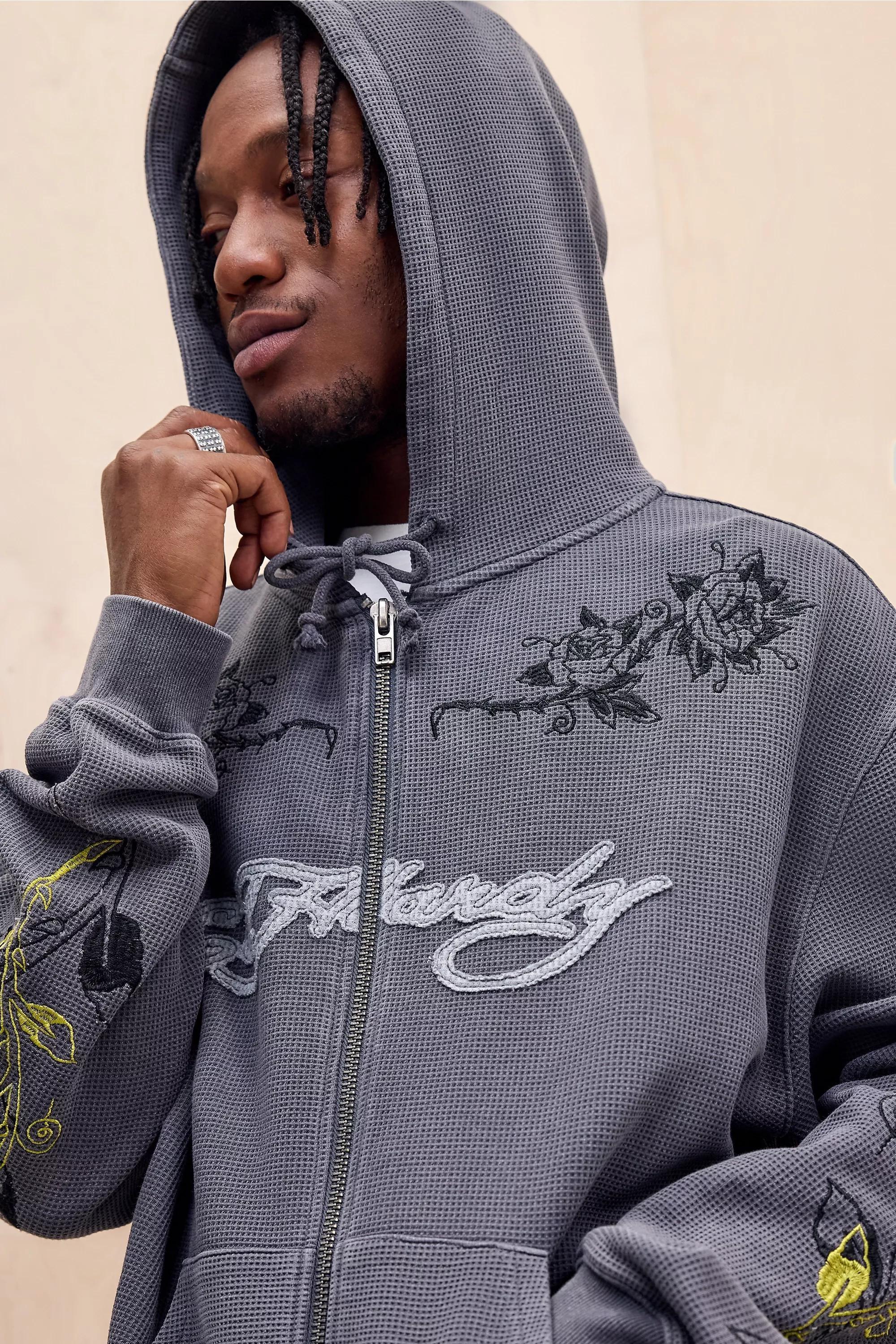 Black Ed Hardy Uo Washed Rose Hoodie, BLK, medium