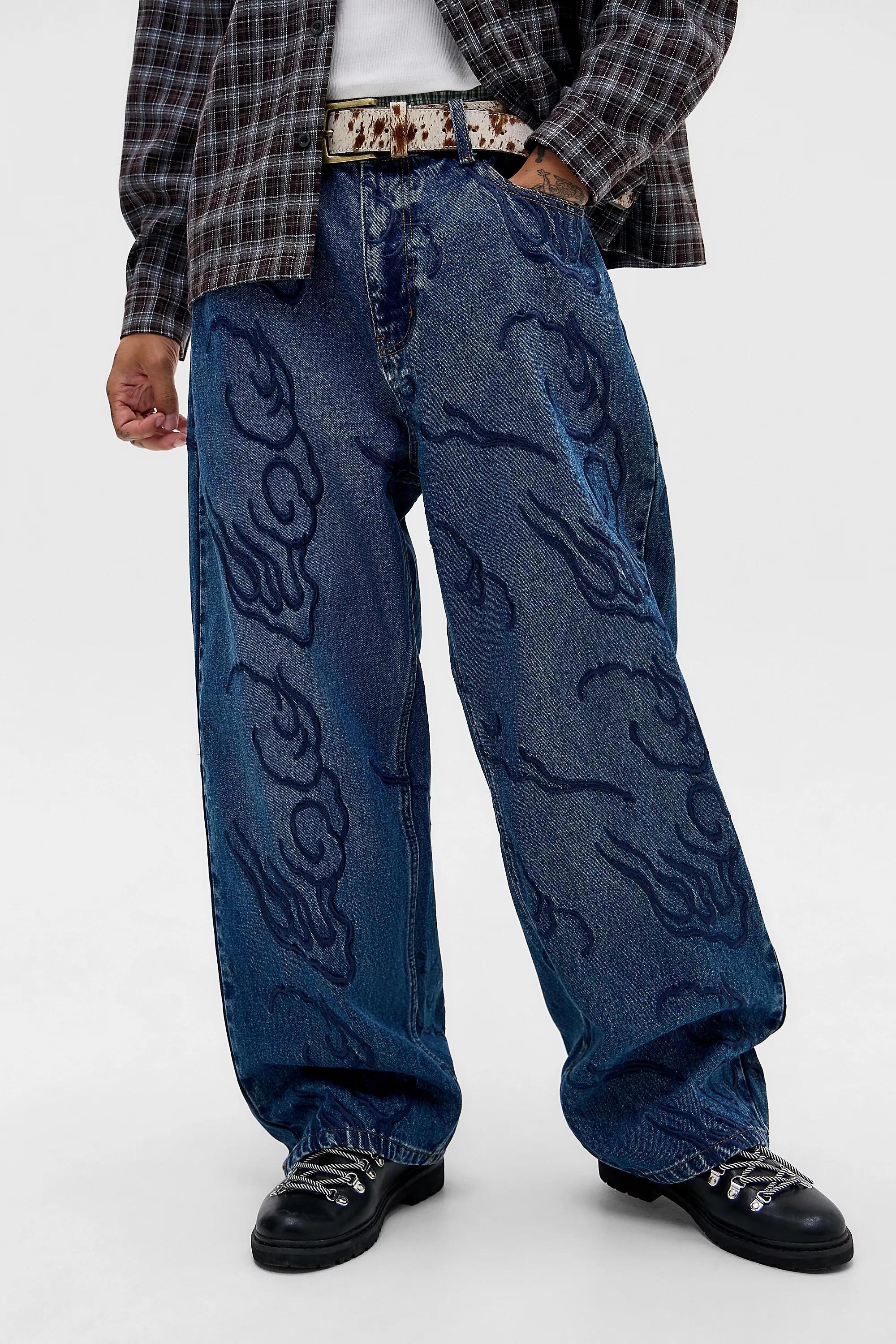 Blue Ed Hardy Embroidered Jeans, DENIM L, large image number 0