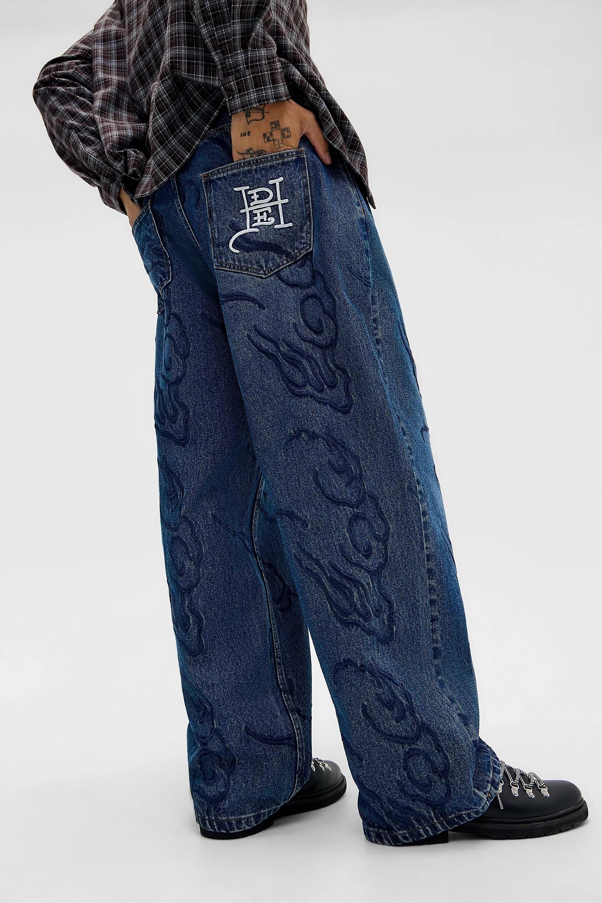 Blue Ed Hardy Embroidered Jeans, DENIM L, large image number 1