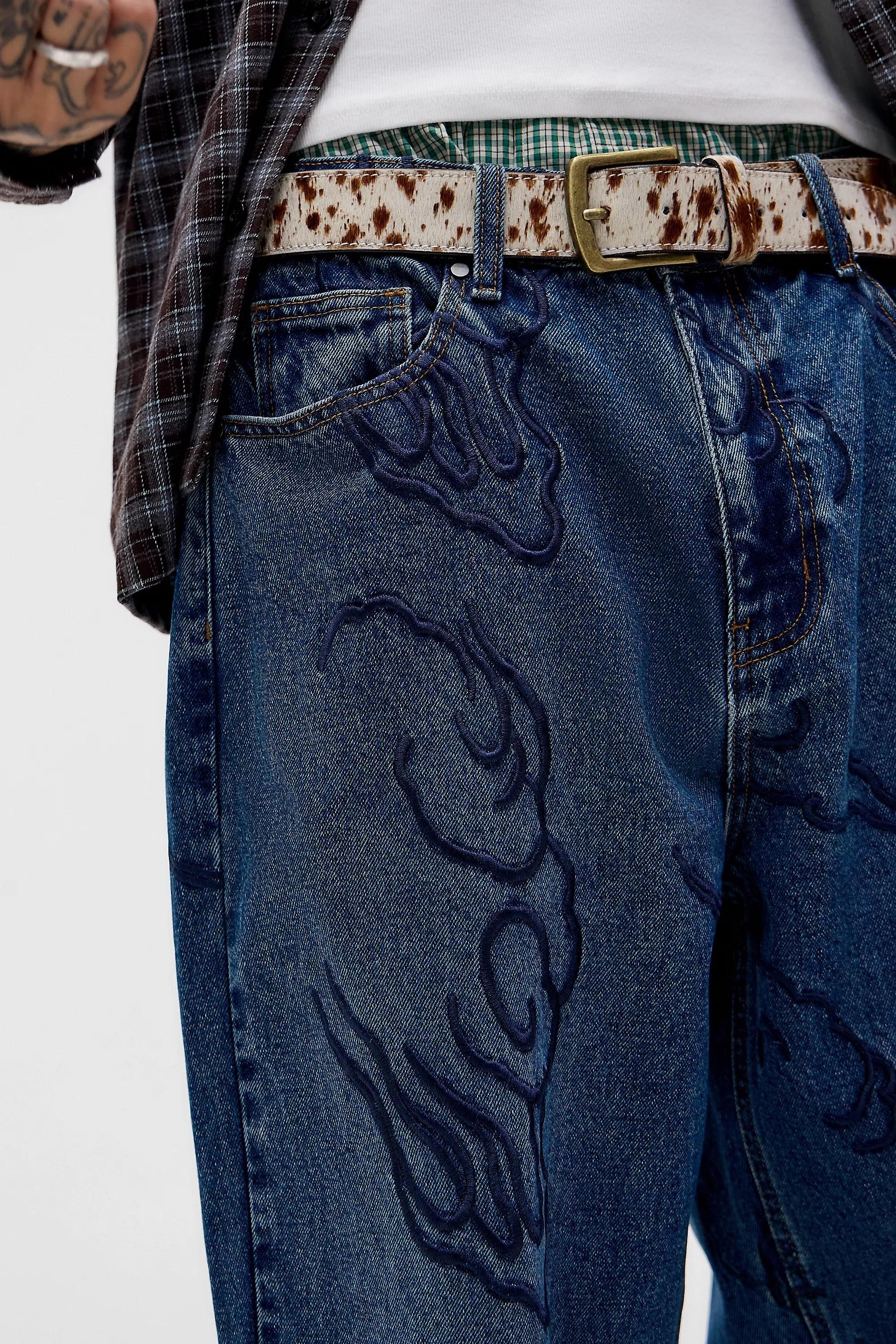 Blue Ed Hardy Embroidered Jeans, DENIM L, large image number 2
