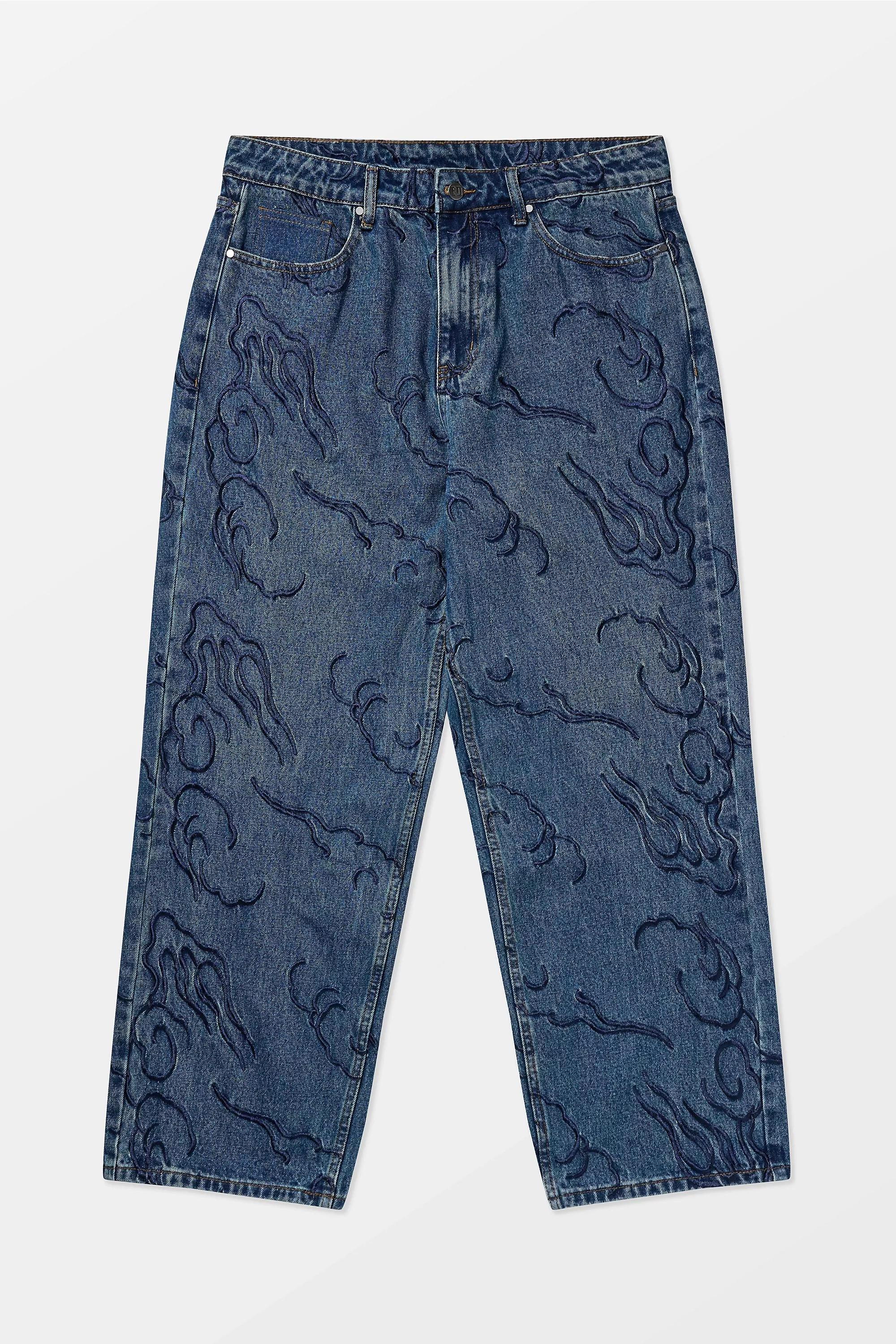 Blue Ed Hardy Embroidered Jeans, DENIM L, large image number 4