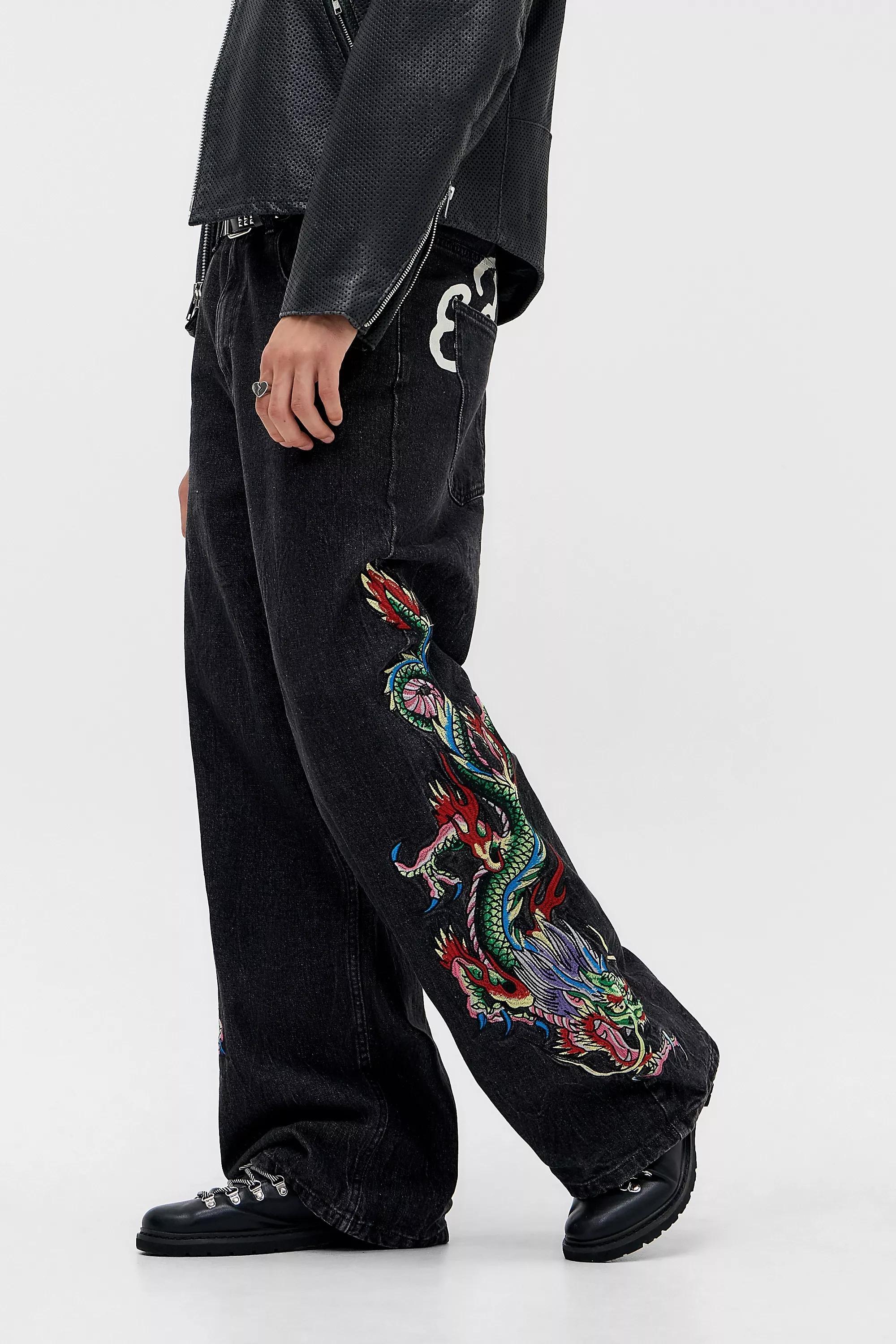 Black Ed Hardy Sword Dragon Jeans, BLK, large image number 0