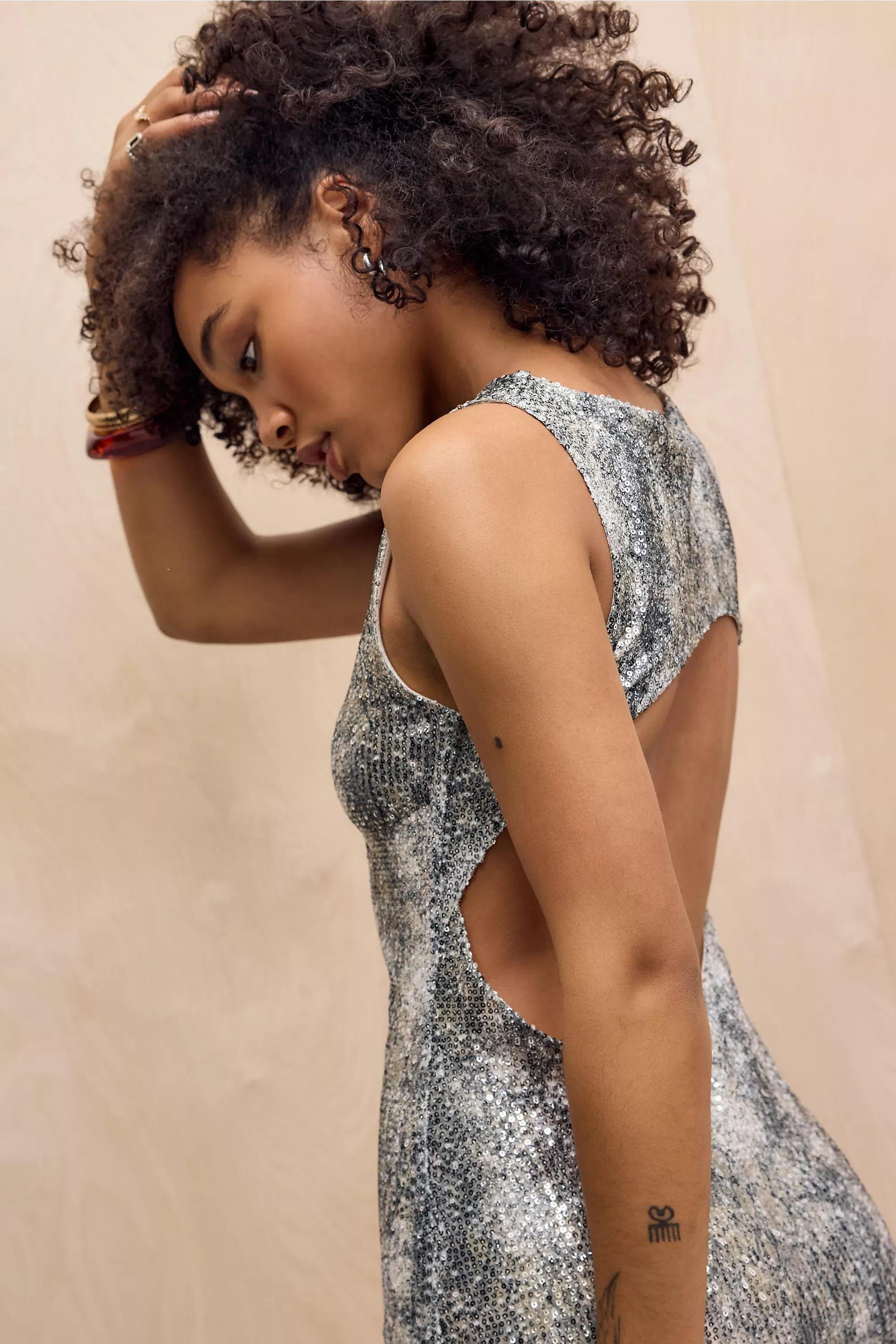 Silver Silence + Noise Suzie Sequin Slash Neck Mini Dress, SLVR, large image number 1